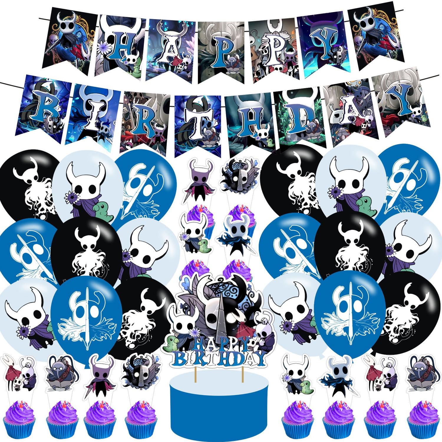 Cartoon Game Birthday Party Supplies,Cartoon Game Party Decorations Includes Happy Birthday Banner,Cake Topper,Cupcake Toppers, for Halloween Decorations