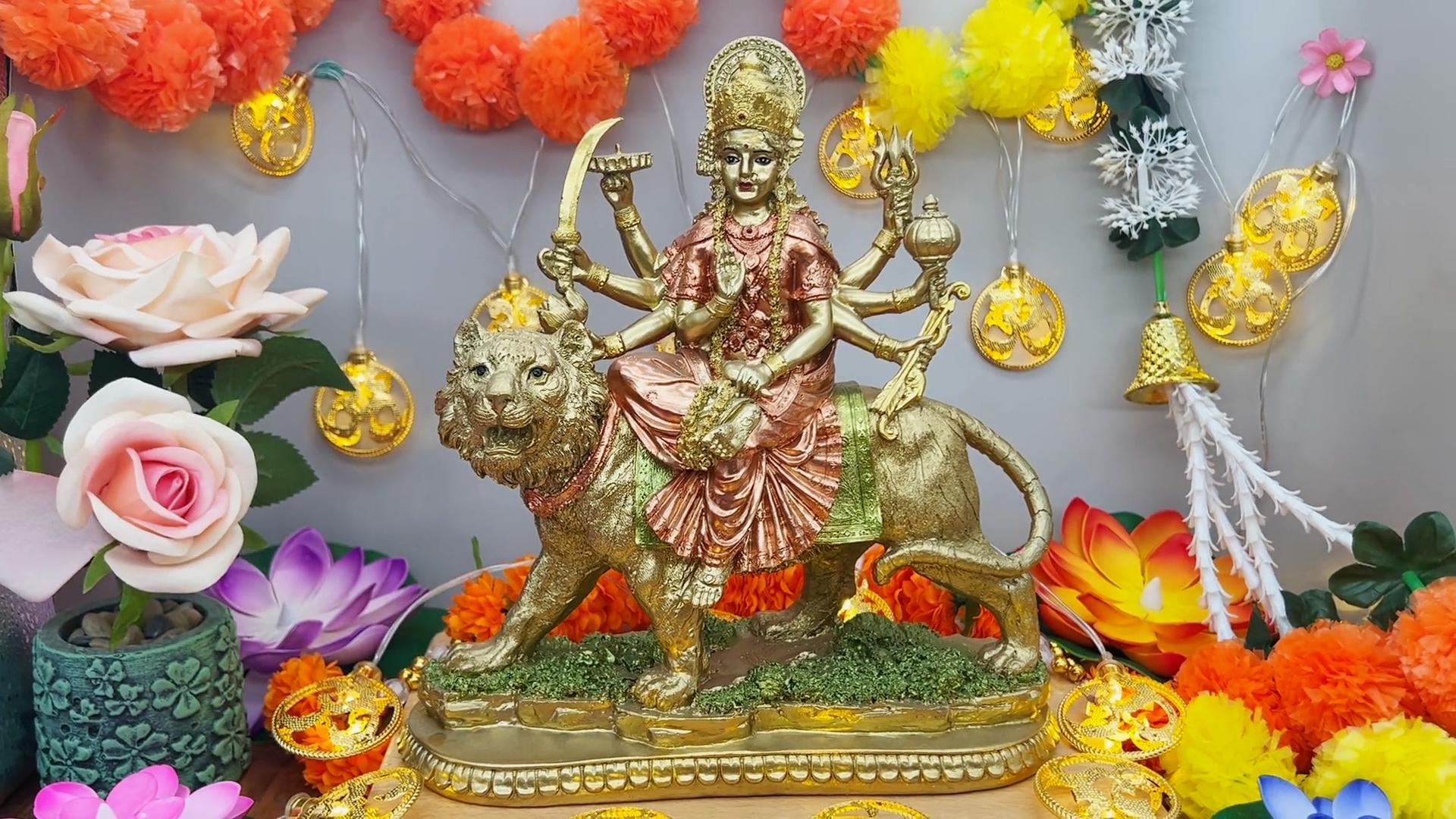 Estatua de la Diosa Durga sobre Tigre 10.5 pulg miniatura 7