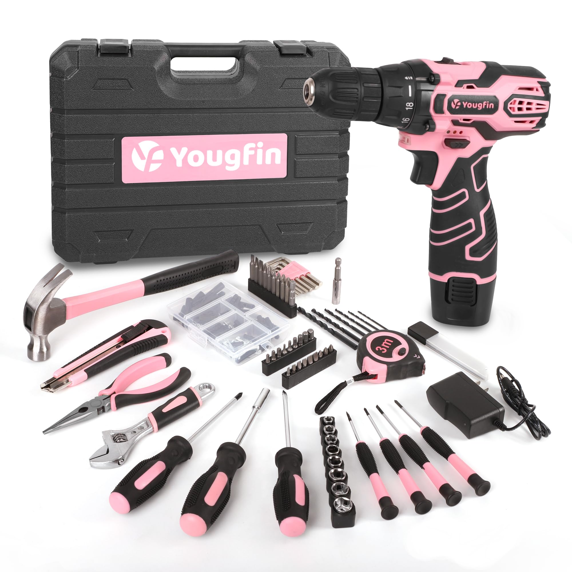 Yougfin Pink Cordless Drill Driver Set