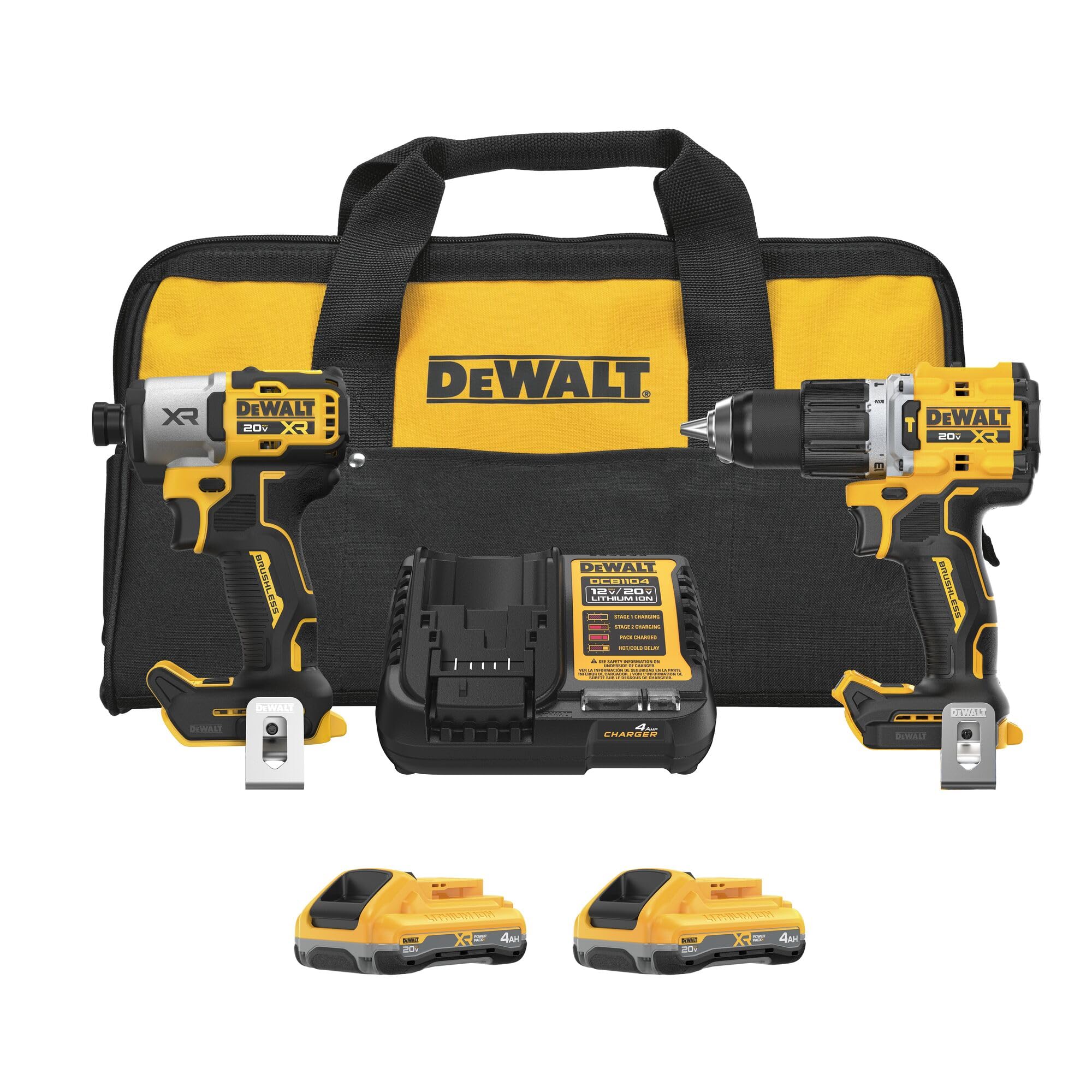 DEWALT 20V Impact Driver and Hammer Drill Cordless Power Tool Combo Kit, Includes 2 x 4ah POWERPACK ™ Batteries and a Charger, 20V MAX*XR® (DCK250QQ2)