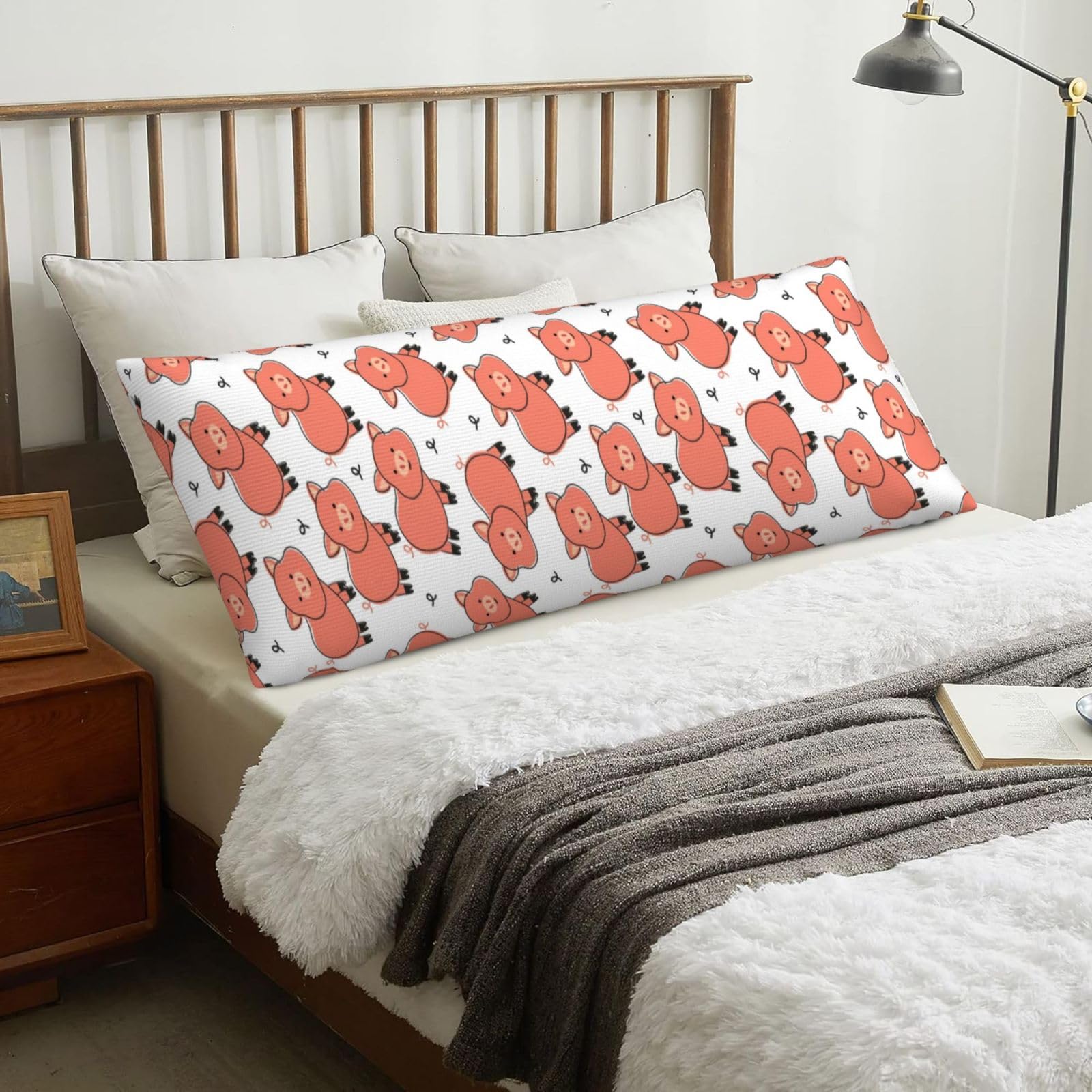 Cute Cartoon Pig, Body Pillow Cover with Zipper,Long Body Pillowcase 20 x 60 in