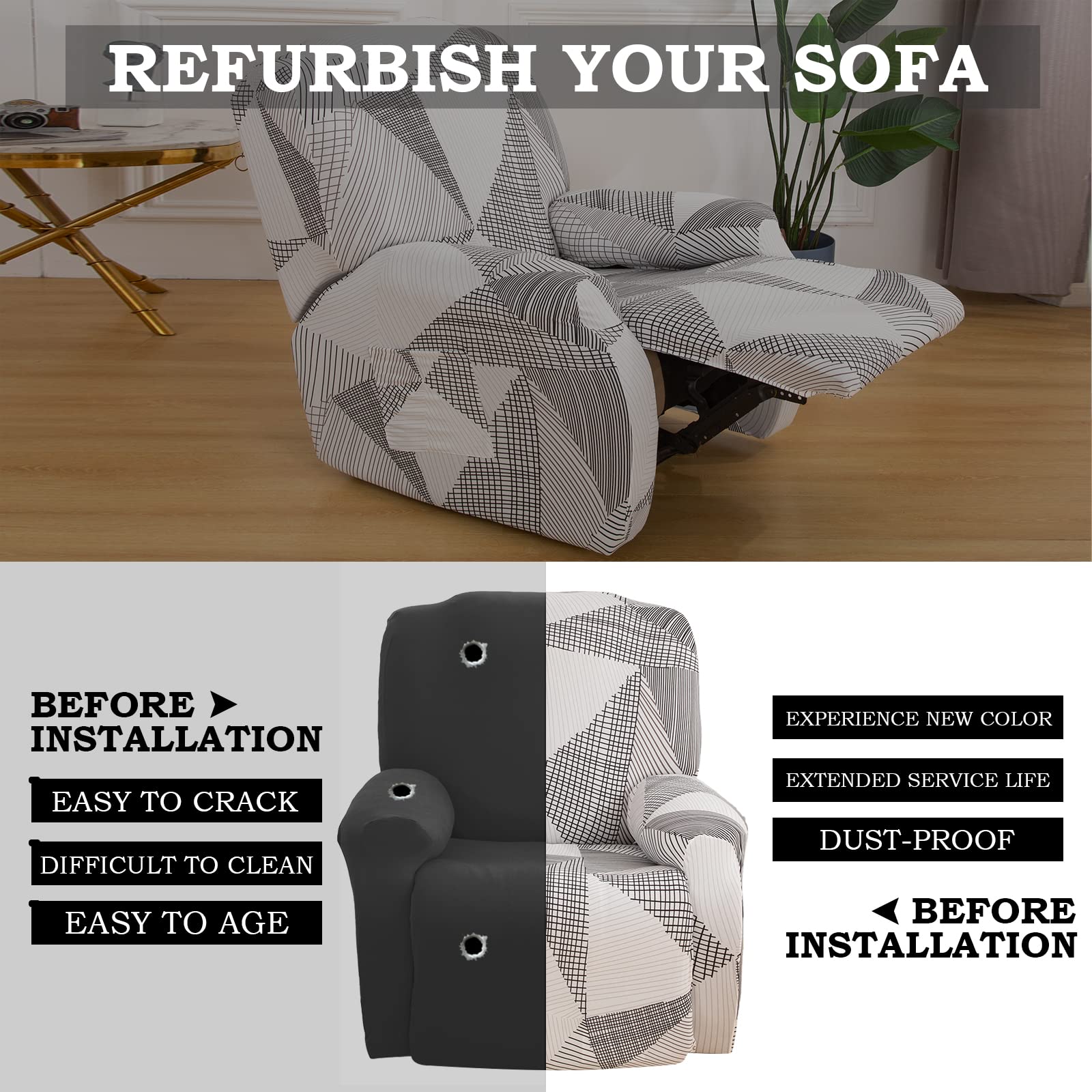 Lydevo Copripoltrona Relax Reclinabile Universale, 1 Posto, con Tasche, Elasticizzato, Lavabile Rimovibile, Fodere per Poltrona, Linea Bianca