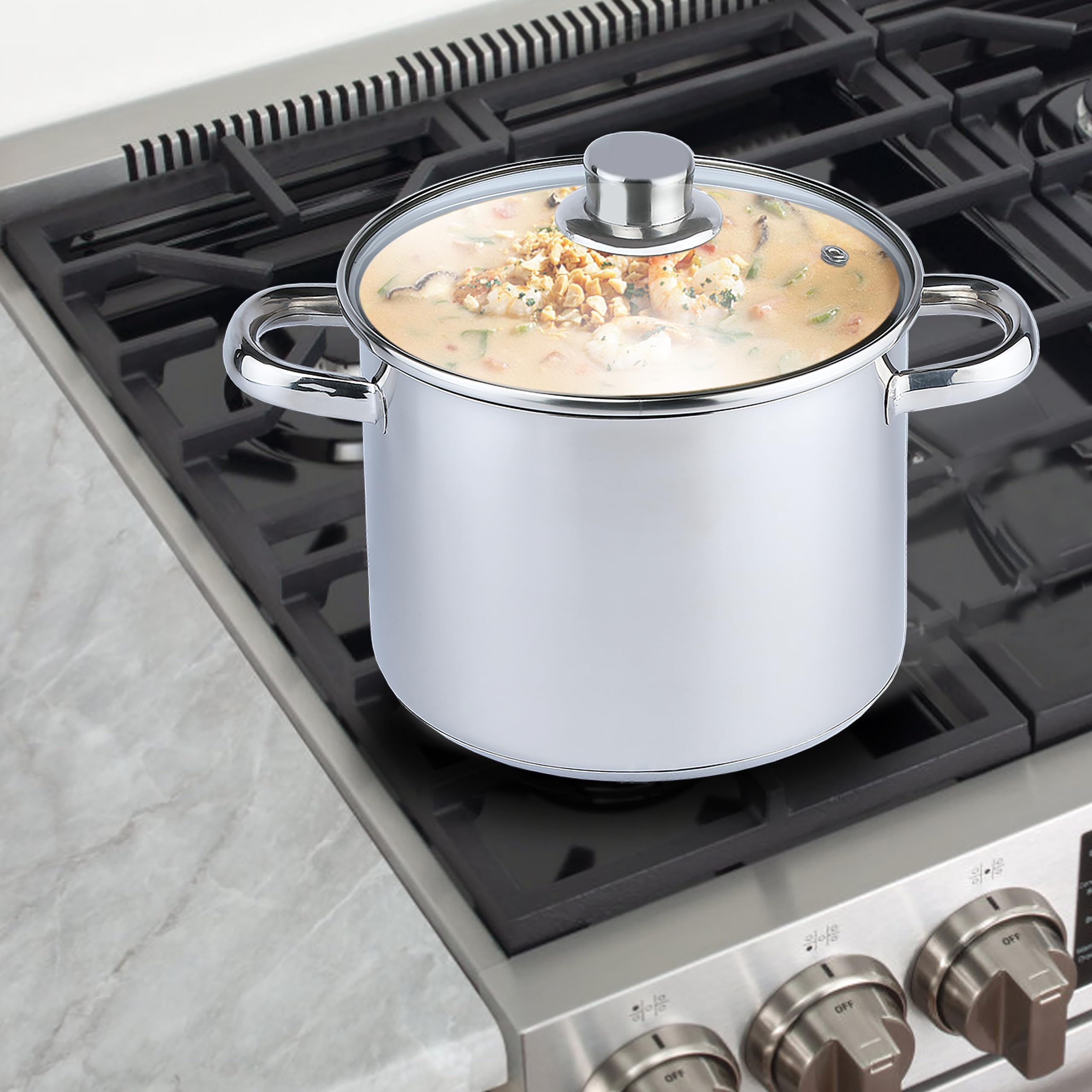 aro Olla profesional multiuso con tapa de vidrio, para todo tipo de cocinas, Ø 28 cm, olla grande (13,5 L), olla de acero inoxidable para restaurante, hotel, catering.