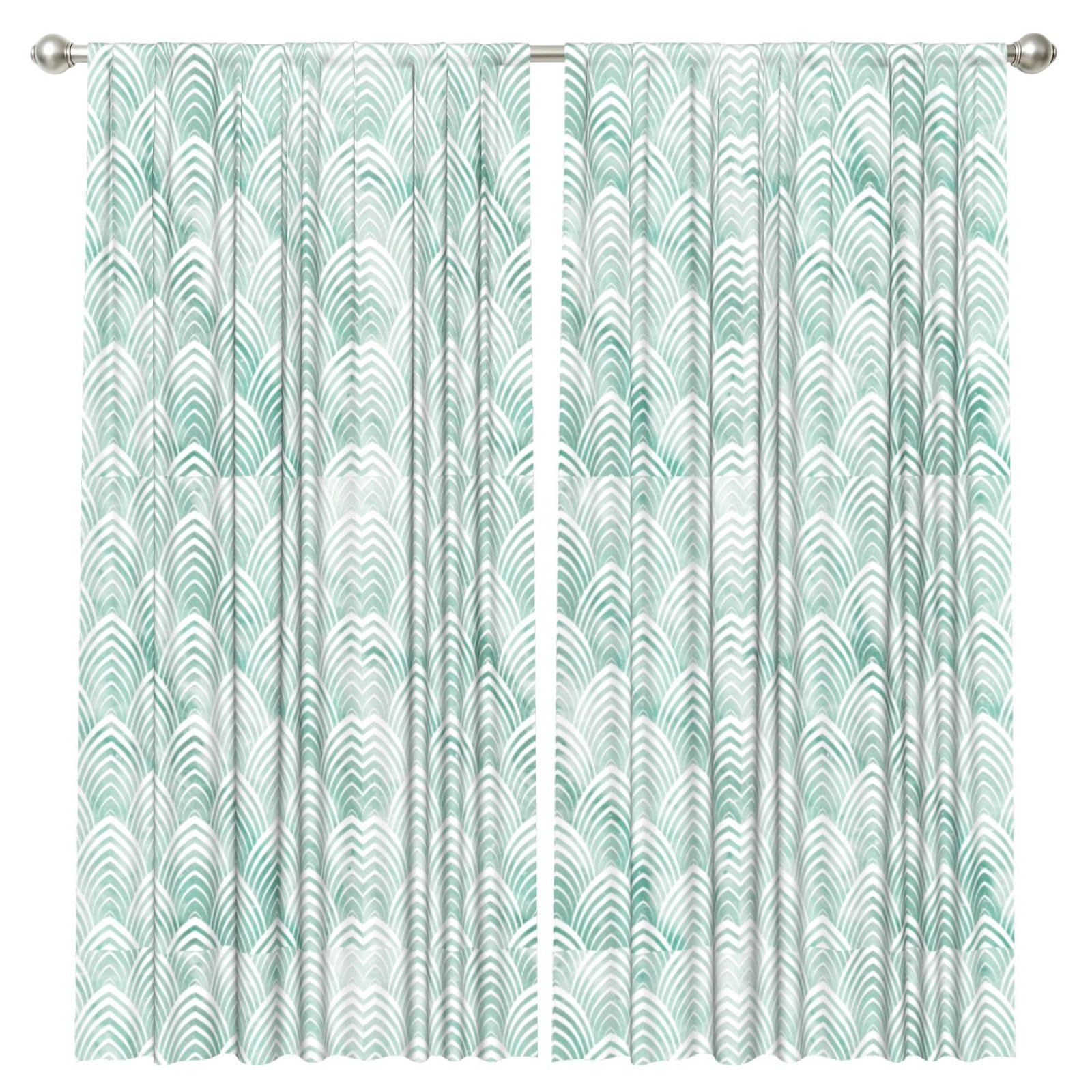 InOmak Scales Aqua Mint White Geometry Marble, 2 Panels Window Curtains 52 x 84 Inch Blackout Curtains for Living Room Bedroom