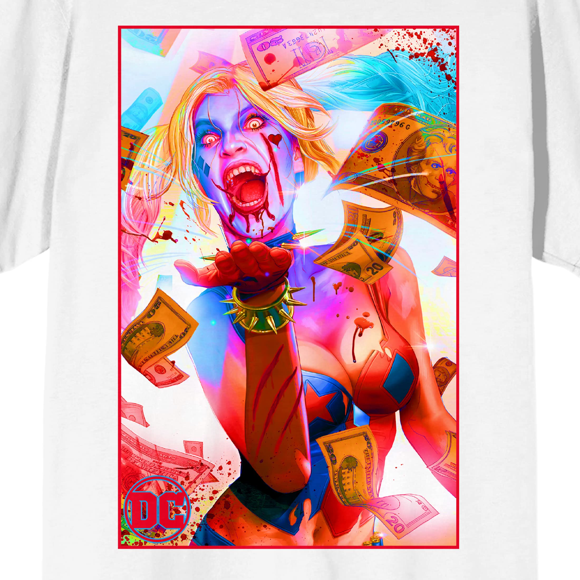 Bioworld Harley Quinn Deceased Harley Waterprint Crew Neck Short Sleeve Men's White T-Shirt-Large
