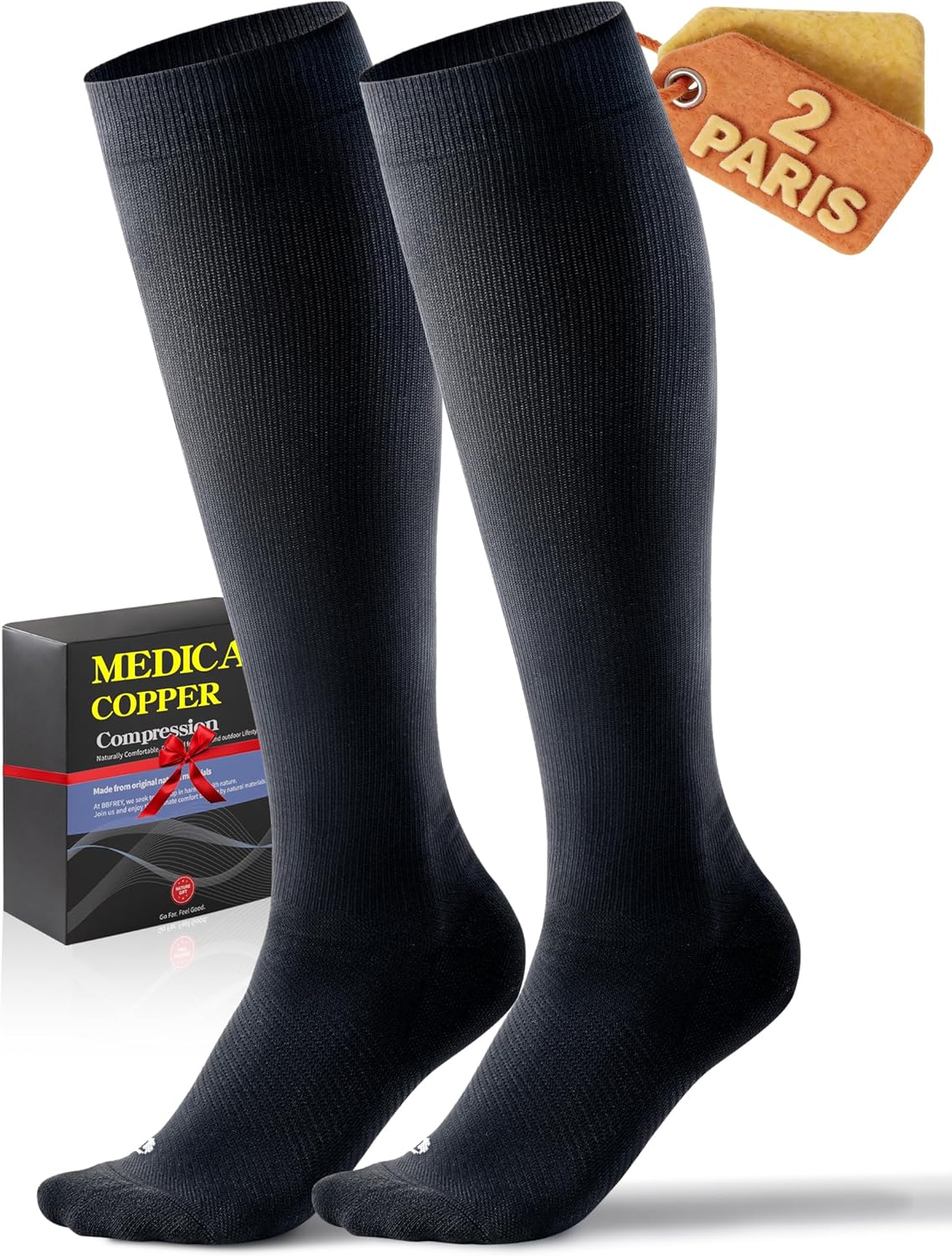 Medical Copper Compression Socks 20-30 mmHg for Women & Men (2 Pairs) - Knee High Graduated Compression for Circulation, Swelling, Odor Control, Athletic, Travel, Flying