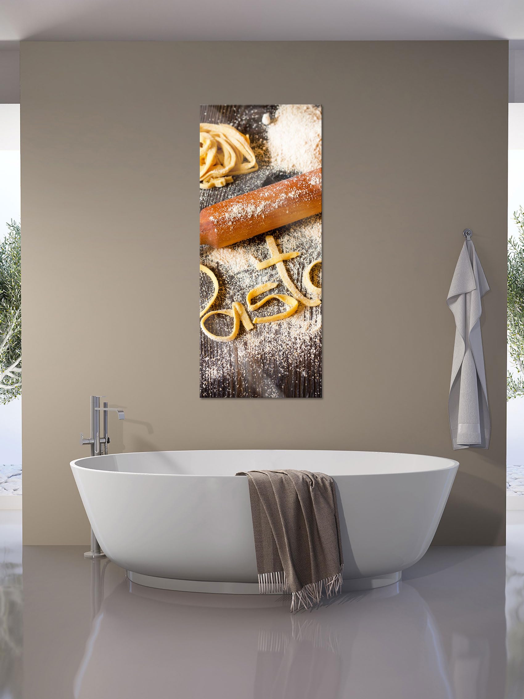 Pixxprint Glasbild Panorama, Wandbild aus Echtglas, Frische Nudeln Pasta Italia, 120x50 cm, inkl. Aufhängung und Abstandshalter