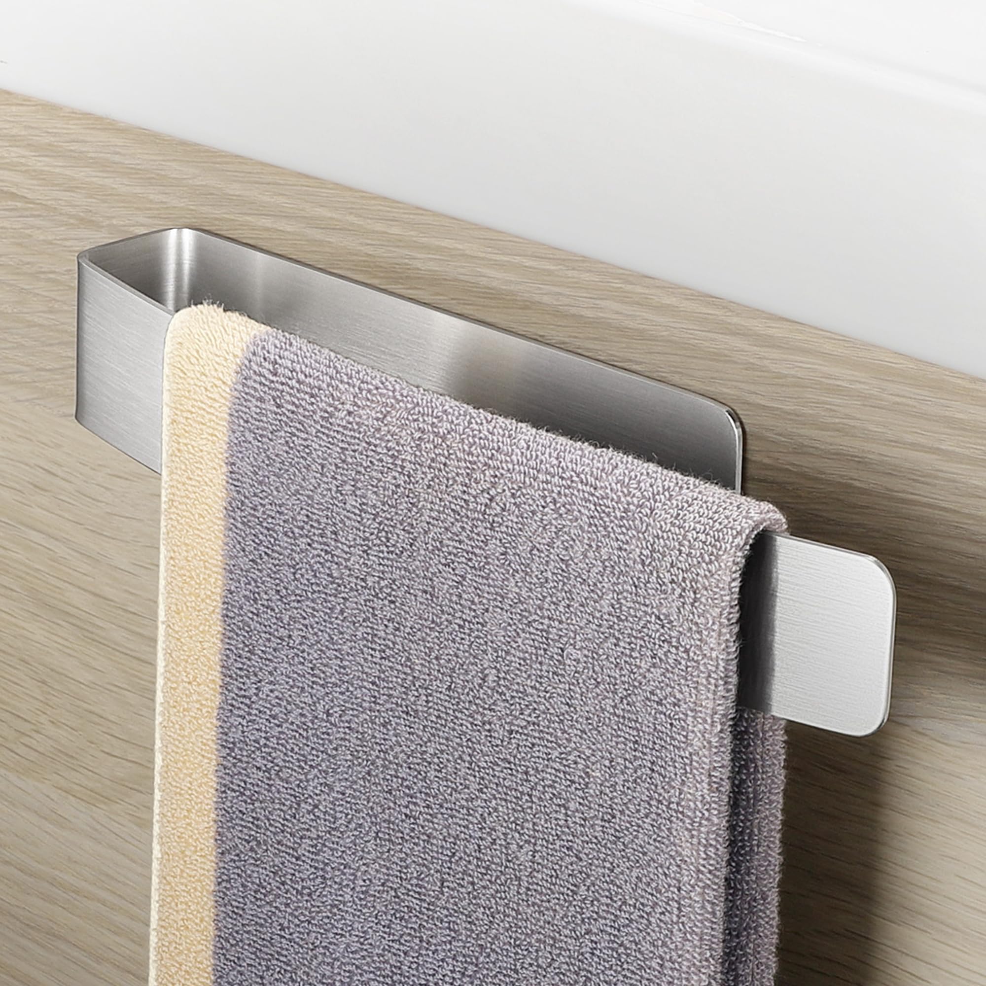 Drill-Free Bathroom Towel Racks 304 Stainless Steel 26 cm Silver | Multipurpose Adhesive Towel Rail for Kitchen and Bedroom, Adhesive Towel Hanger, Quick Installation, Strong Adhesion