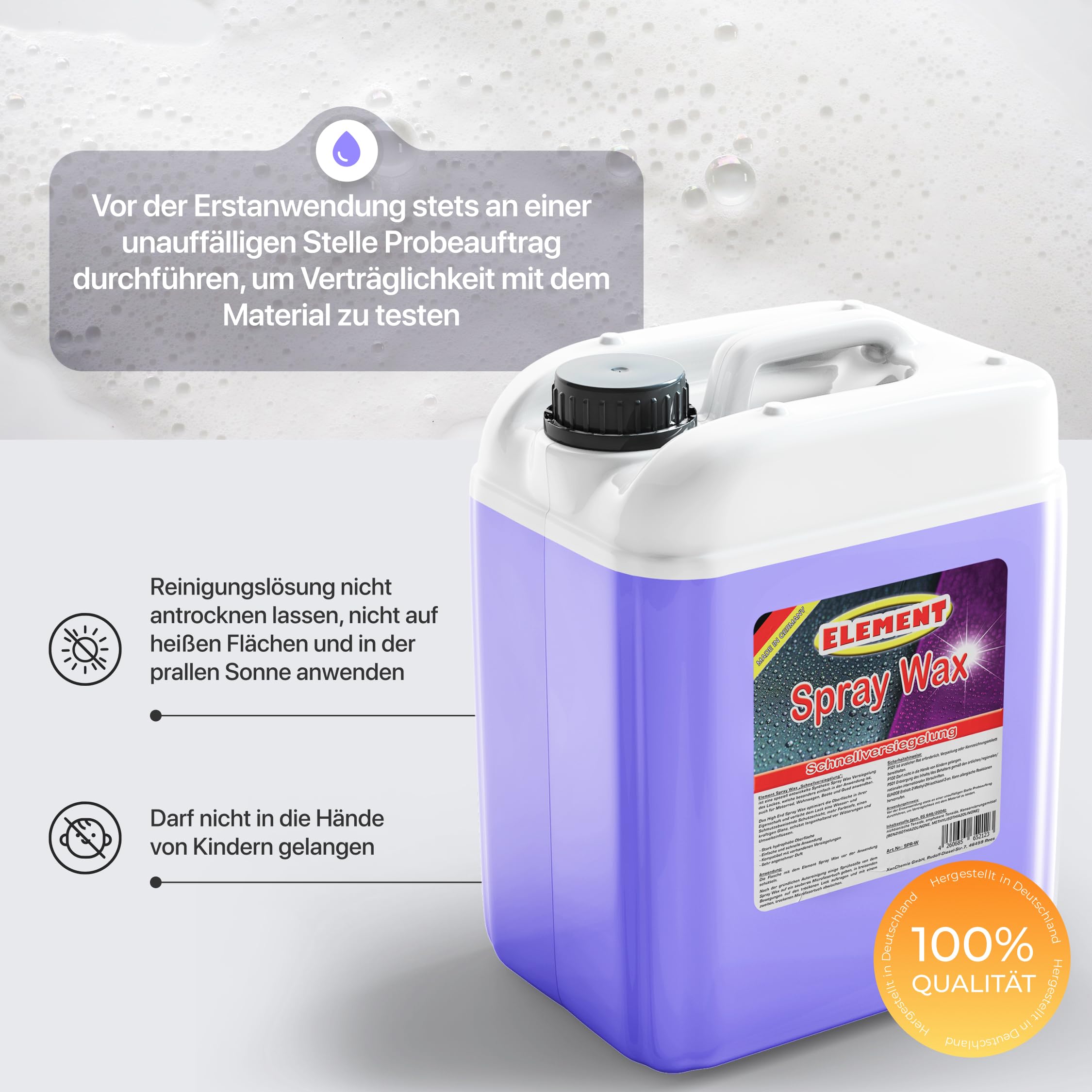 Element Sprühwachs Spray Wax 10L mit Abperleffekt | Synthetic Spray WAX | Autopflege für Glanz & Schutz | Sprühversiegelung | Schnellwachs Autowachs
