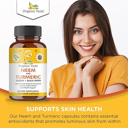 Miniatura 7 de Organic Veda Cápsulas de neem y cúrcuma, hoja de neem orgánica, suplemento de cúrcuma y jengibre con pimienta negra para inmunidad, apoyo a la salud