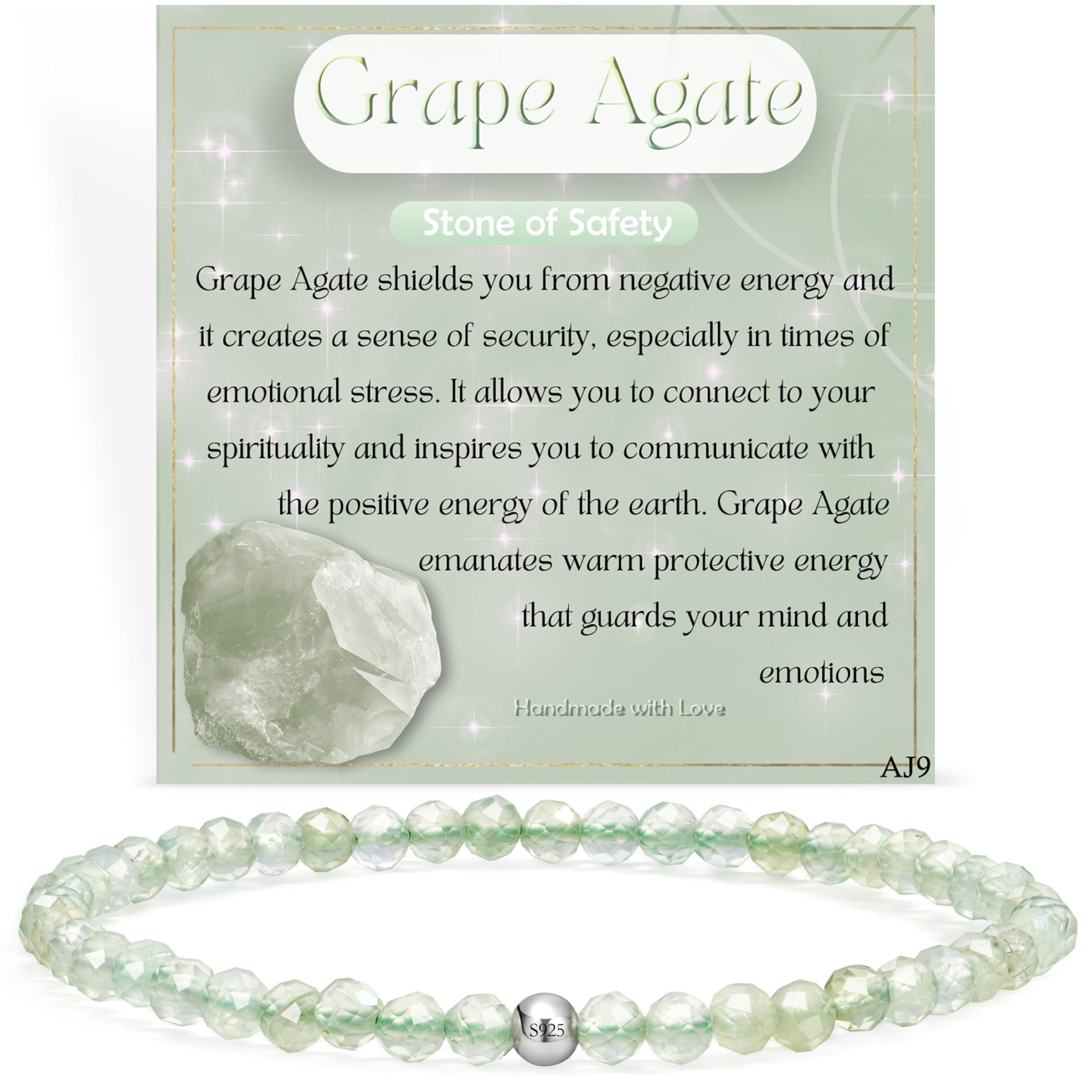 Farfume 4mm Edelstein Perlen Armband für Frauen, Kristall Silber 925 Naturstein Schmuck Elastisch Armbänder Damen, Chakra Spirituelle Charms Armbänder Valentinstag-Geschenke