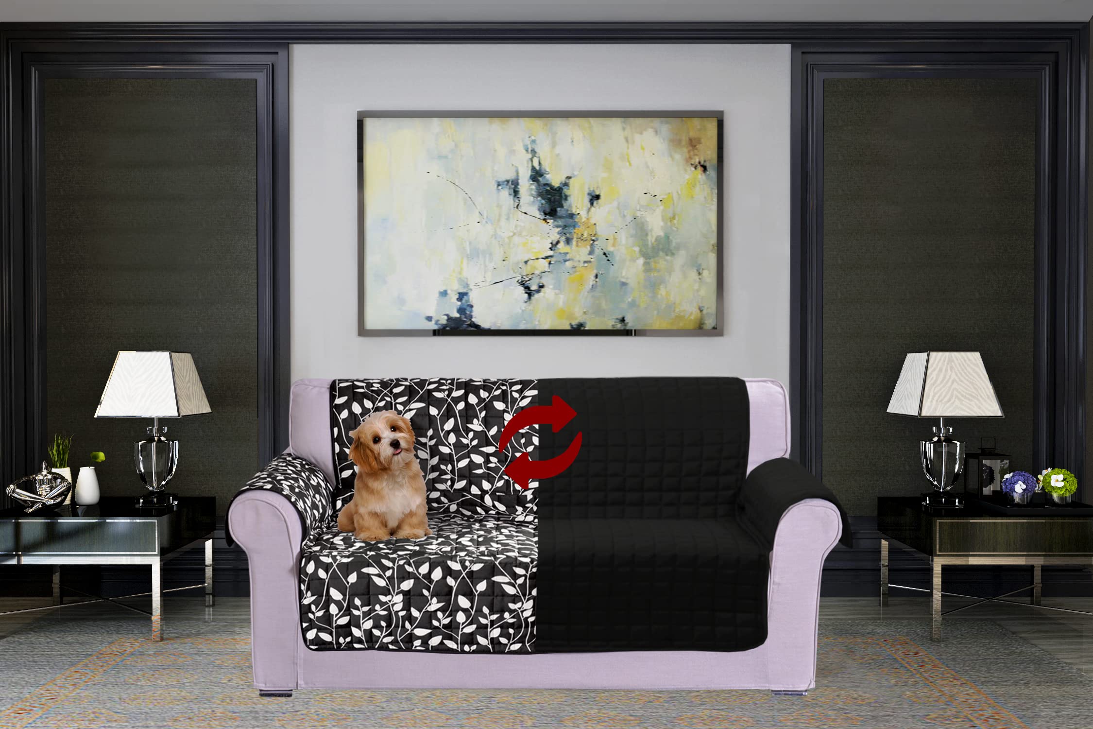Elegant Comfort Pikowane ochraniacze na meble solidne i nadrukowane dwustronne pokrowce z elastycznymi paskami i inteligentnymi kieszeniami, idealne dla zwierząt domowych, dzieci i nie tylko,