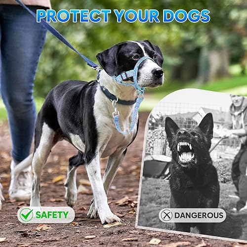 Vista 18 de Collar de cabeza de perro, cuello impreso sin tirones, ajustable para cabeza de perro, correa suave con enlace de seguridad, correa de bozal de 3