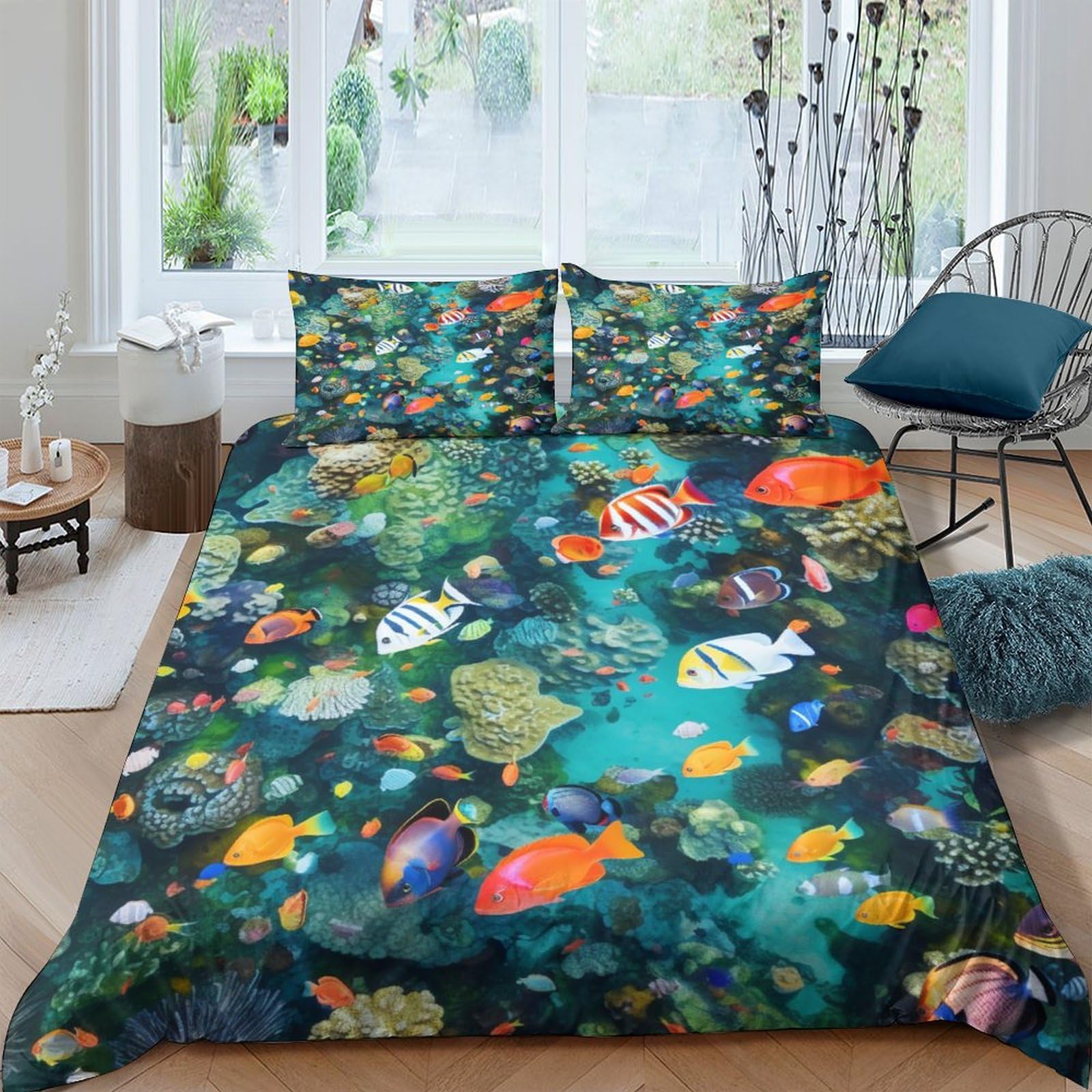 Funda nórdica hipoalergénica de fácil planchado motivo marino 3 piezas para cama King con cremallera