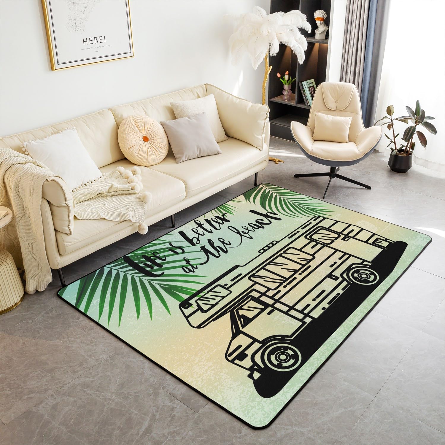 Loussiesd Camper Area Rug for Girls Boys Kids Great Camping Carpet Set Cartoon RV Camping Car Rugs Camper Accessories for Travel Trailers Tropical Leaves Indoor Floor Mat 150 * 200cm — image 1
