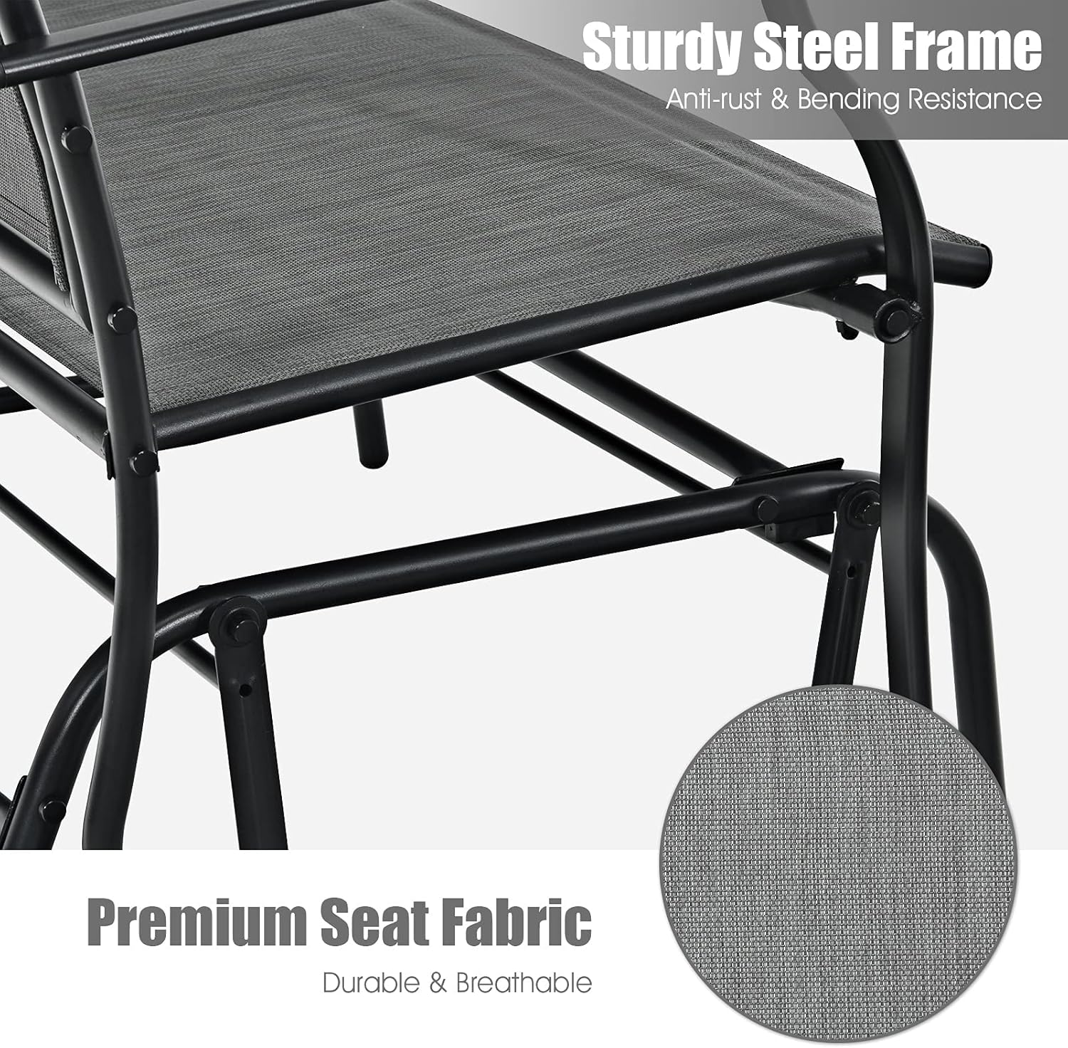 DORTALA Patio Glider Chair Bench, Outdoor Swing Glider Chair w/Study Metal Frame, Rocking Chair for Outdoor Swing Loveseat Swing Rocker Lounge Glider Chair, Grey