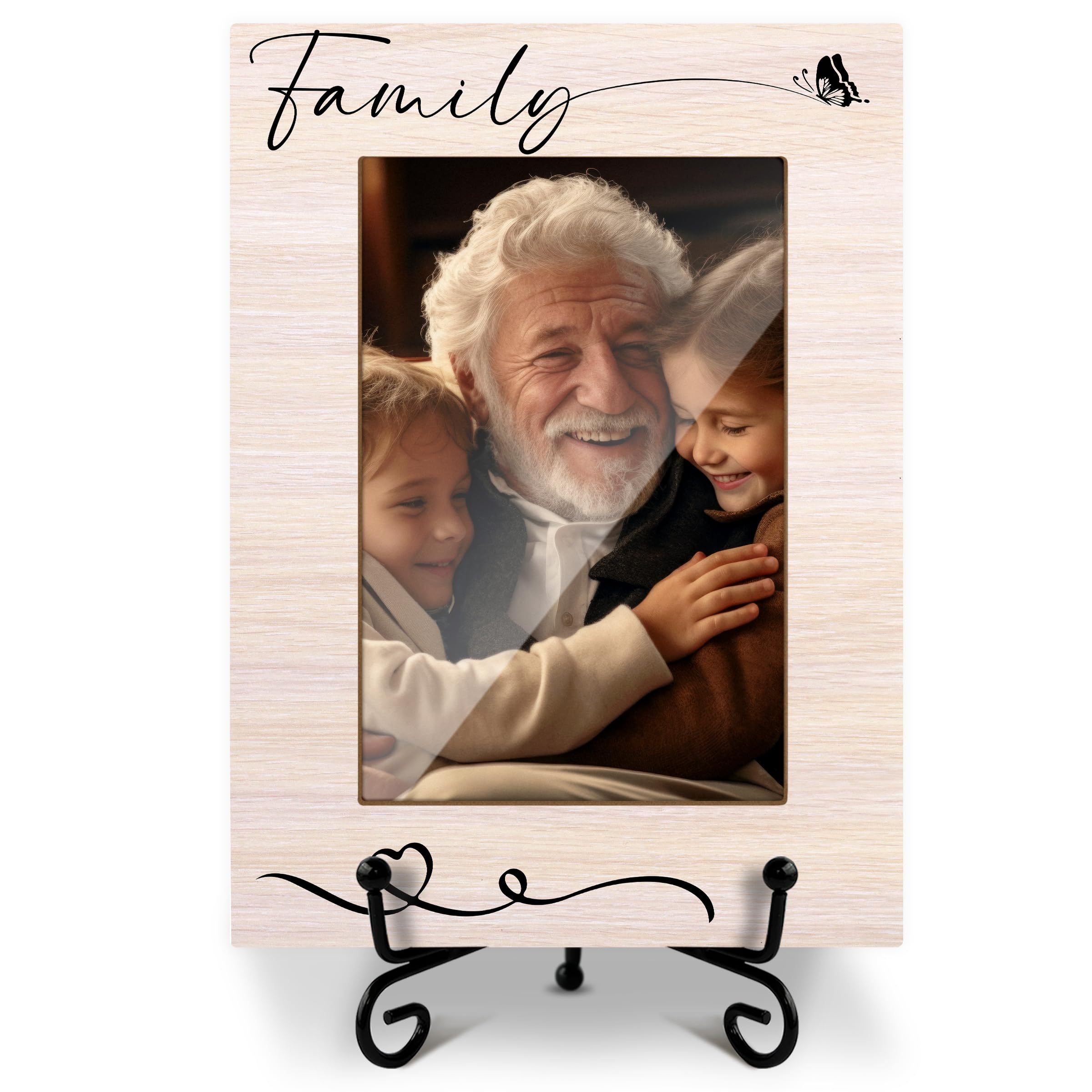 Zyoge Family Picture Frame, Mothers Day Father Day Grandparents Gifts, Wooden Photo Frame With Iron Stand, Tabletop Decor -09