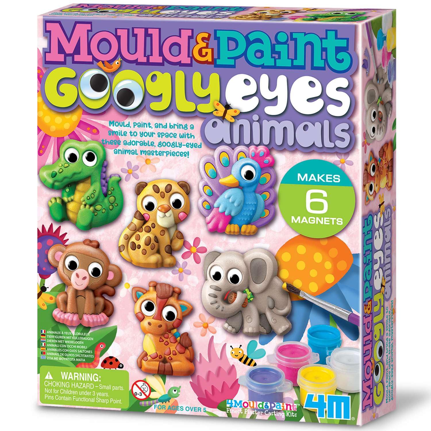 4M Mould & Paint Googly Eyes Animals Kit, Make 6 Magnets or Badges