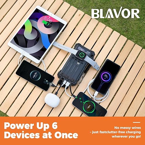 Miniatura 4 de BLAVOR Cargador solar de 20000 mAh cables incorporados, cargador de batería portátil de carga rápida de 20 W con USB C, luz de campamento, linterna,