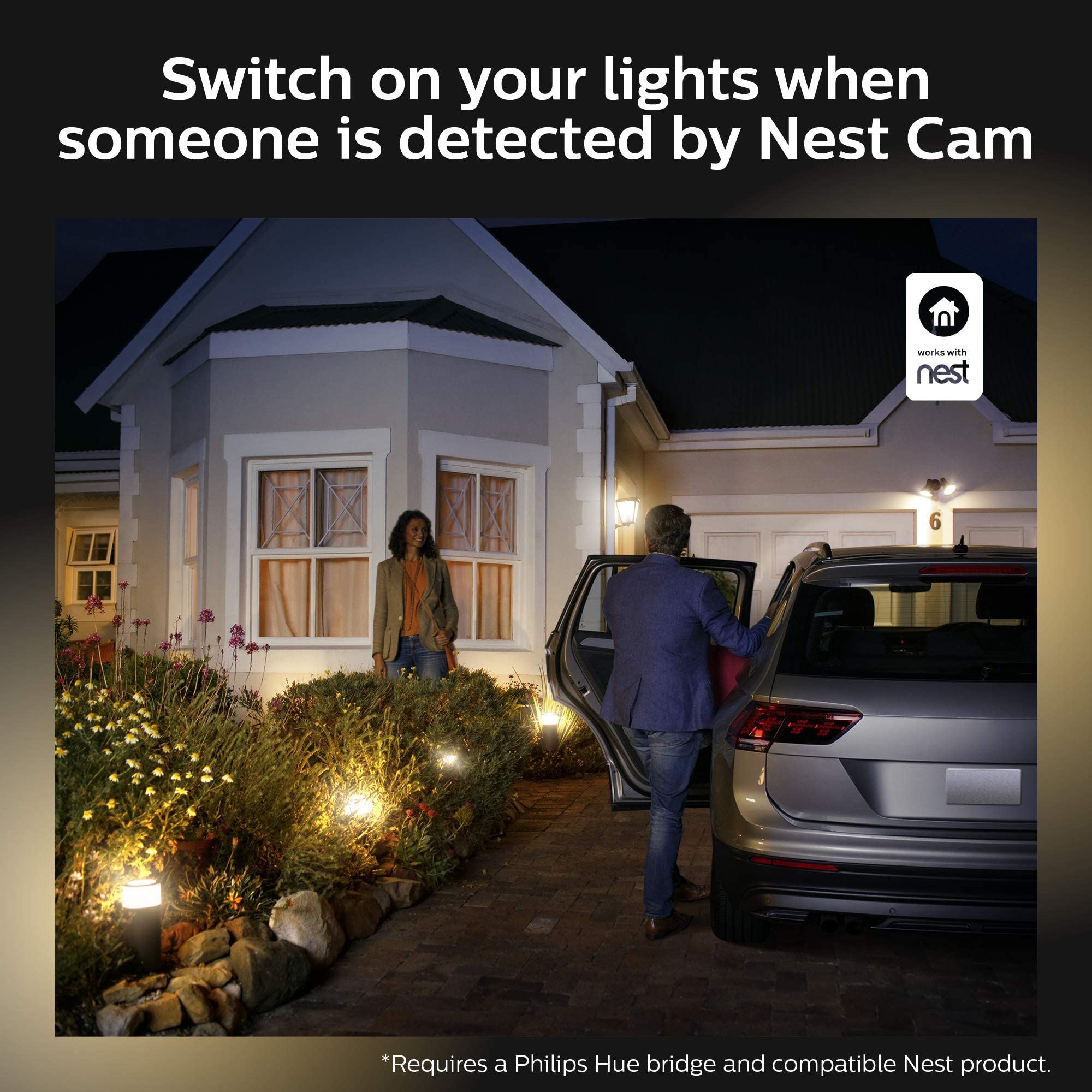 Philips Hue White Projecteur Extérieur Welcome Aluminium Noir + Hue Détecteur de Mouvement Extérieur Noir