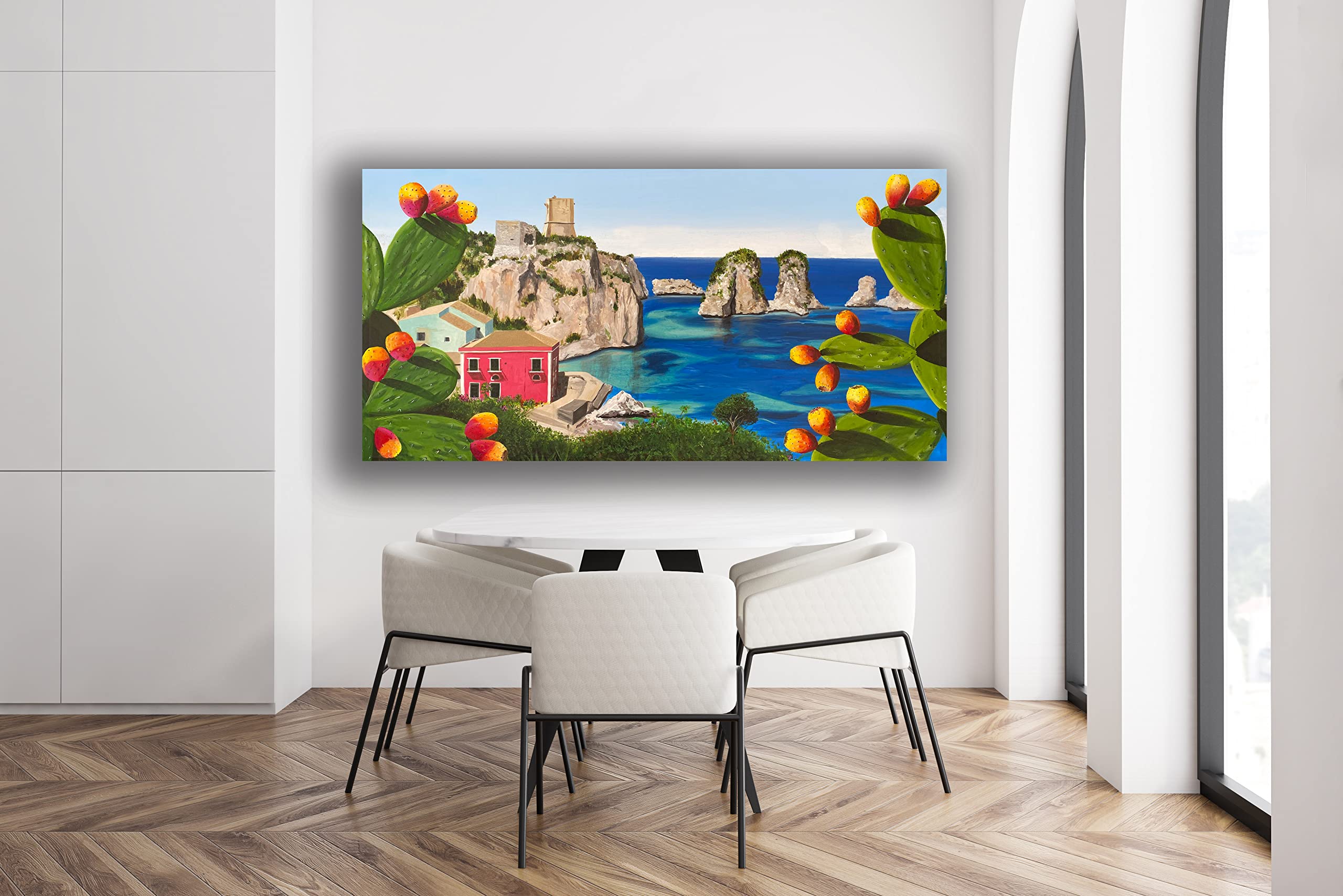 DIAMOND HOME Dipinto a Mano Acrilico su Tela con Telaio d'Abete - Quadro Materico Rettangolare con Dettagli in Rilievo - Made in Italy da Pittori Specializzati (50x100) 047_50x100