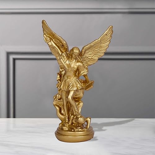 Miniatura 6 de Estatua de San Miguel Arcangel de San Miguel, escultura de ángel de oro pequeña de 5.2 pulgadas para colección católica cristiana