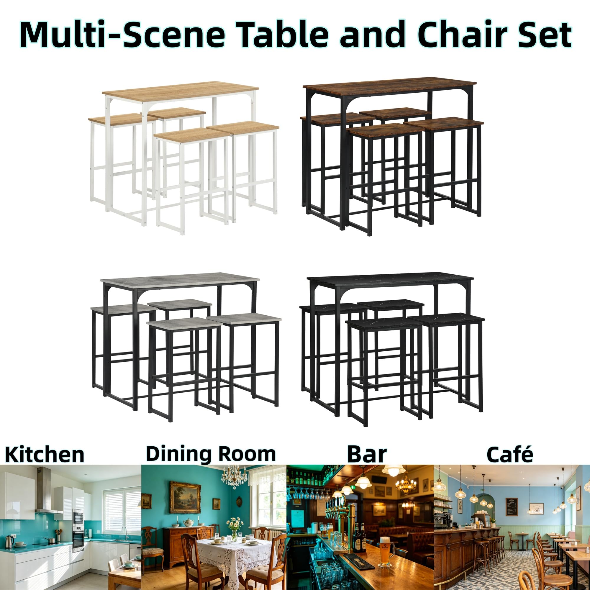 Table à Manger avec 4 Chaises Ensemble 5 pièces 100 x 50 x 90 cm Cadre Acier Blanc Mat Veine Chêne