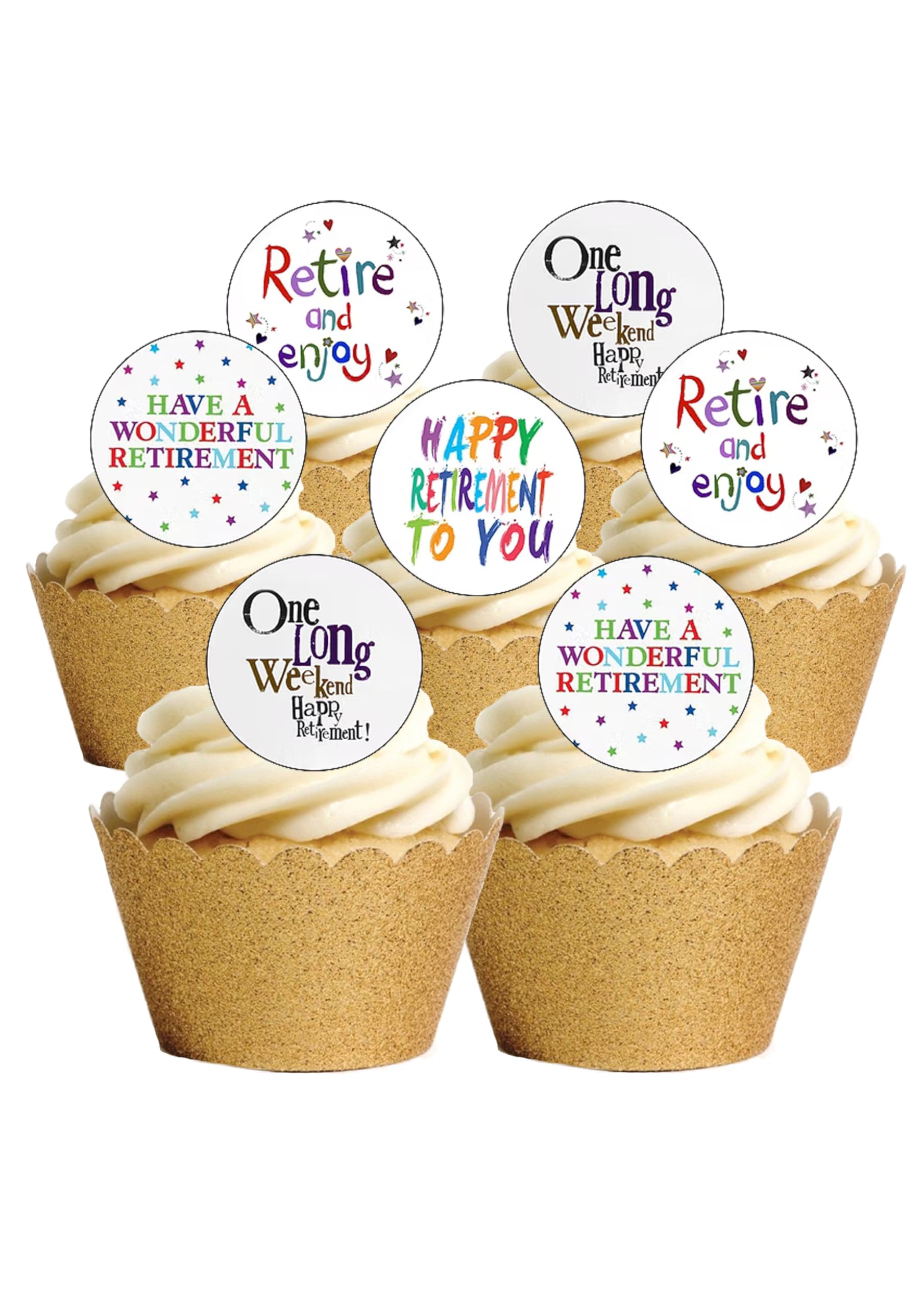 24 Precut Round Edible Wafer Paper Retirement Retiring Themed Cake Toppers Decorations