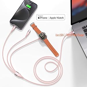 Apple Watch Charger 4FT Multi Charging Cable, Magnetic Nylon Braided USB C Port to Lightning Type-C Cord iWatch Wireless Charger 3 in 1 Charging Wire for Airpods Apple iPhone iPad iWatch Phone