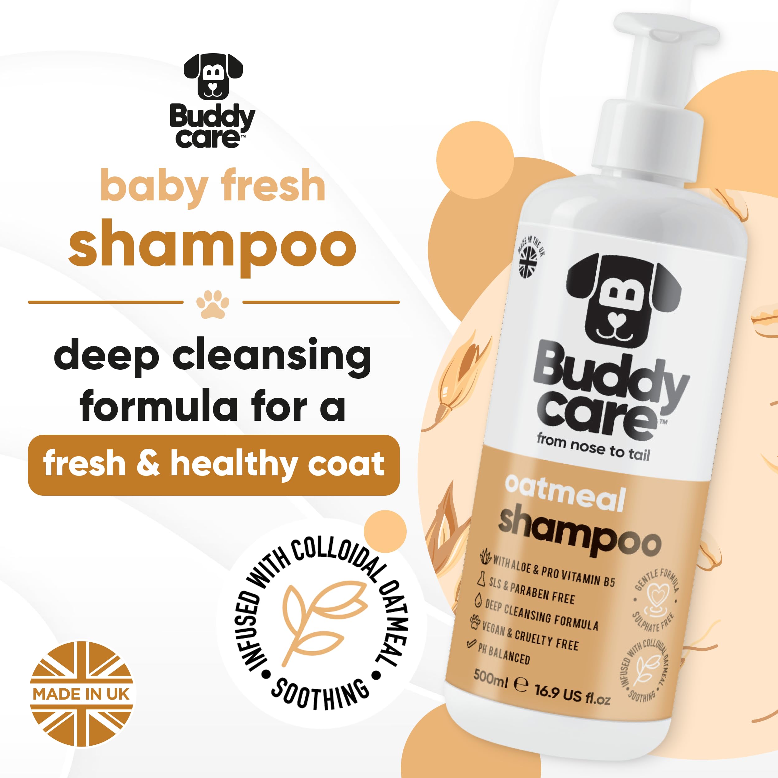 Buddycare Oatmeal Dog Shampoo for Smelly Dogs (16.90oz) - Hypoallergenic & Itch Relief Formula, Gentle on Sensitive Skin, Includes Dog Shampoo and Conditioner - Essential Dog Grooming Supplies — view 6