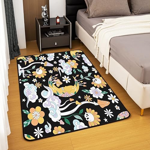 Miniatura 4 de Groovy - Alfombra de área con diseño de flores y luna, retro, floral, bohemio, para sala de estar, dormitorio, decoración del hogar, diseño de