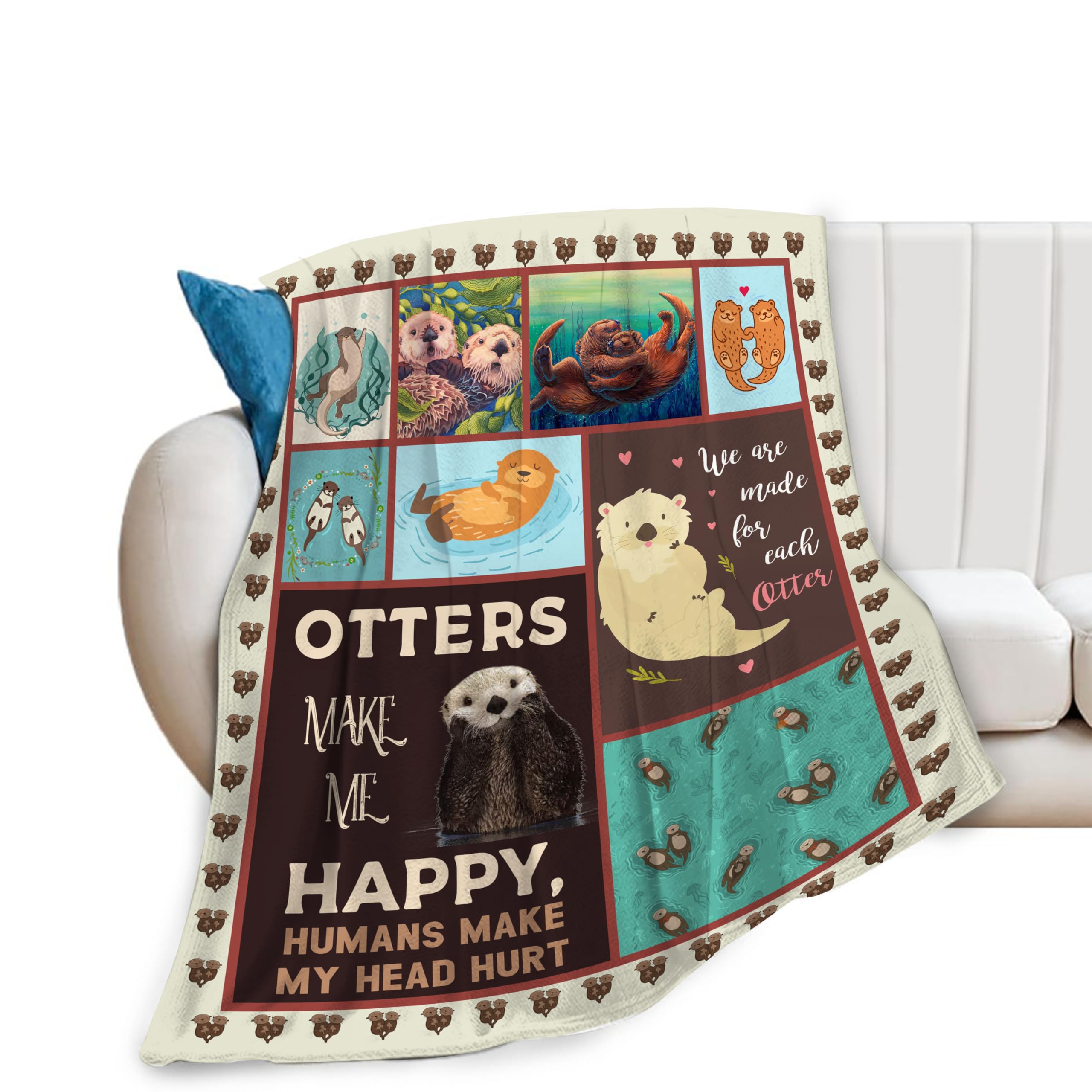 Sea Otter Blanket Otters Throw Blanket Comfy Plush Flannel Fleece Warm Soft Fluffy Fuzzy Stuff Blanket Gifts for Animals Lover Women Teens for Bed Sofa Couch 40"X50"