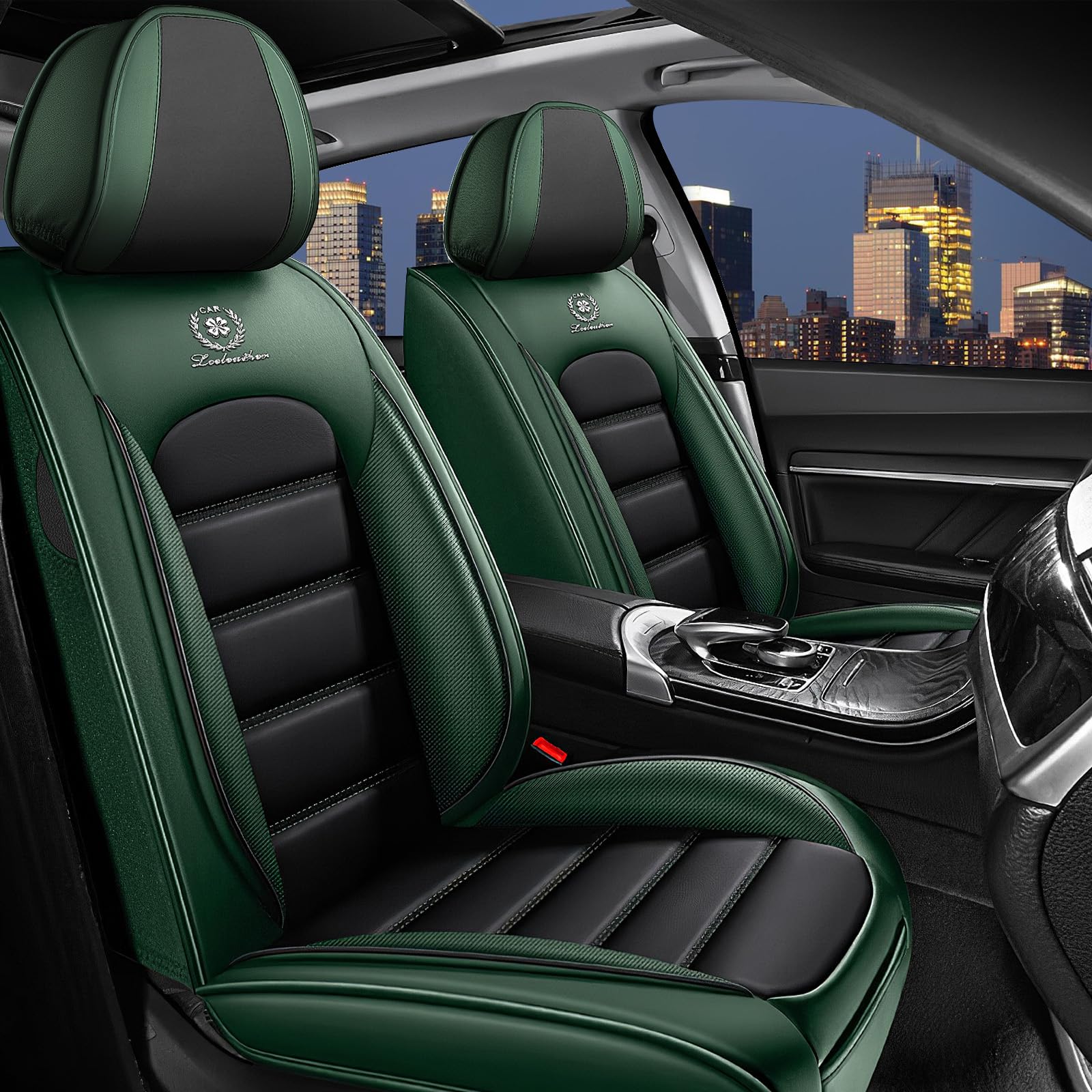 NewYYY Nappa Leather Seat Covers (Black Green, 5-Seat)