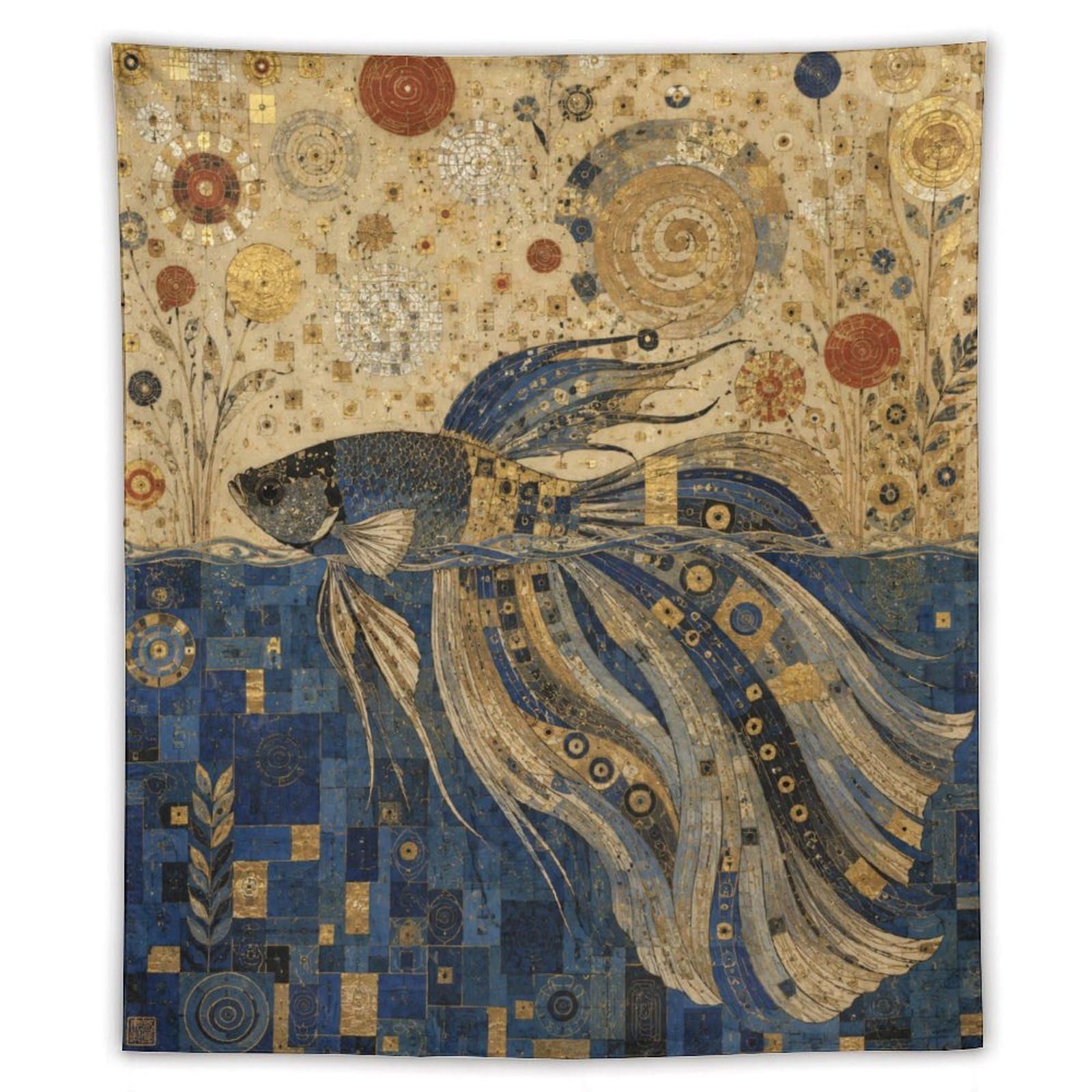 W7C8U2X3 Betta Fish Wall Tapestry, Mosaic Style, Room Divider