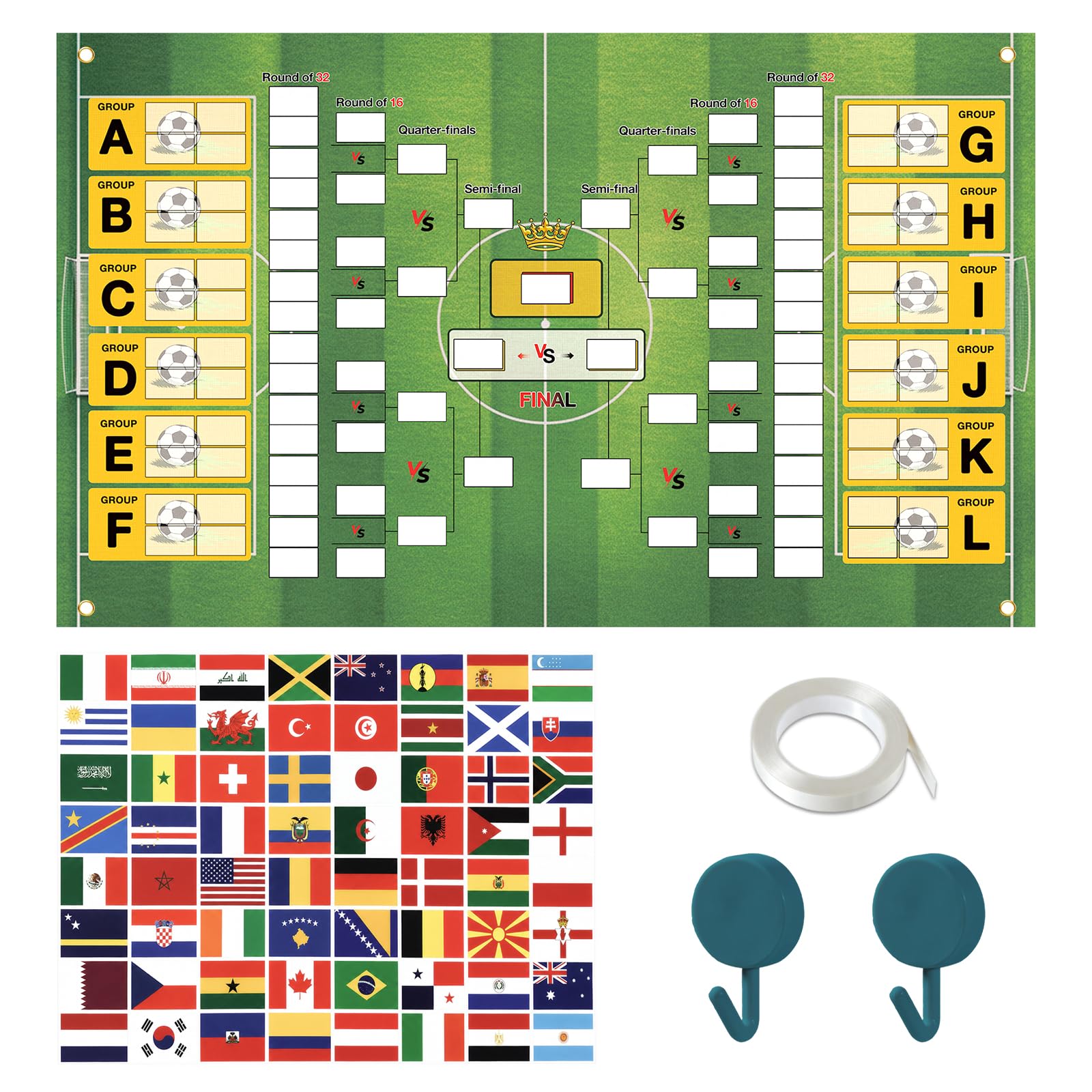 Shaeotek World Soccer Cup Poster Football Wall Chart 2026, Green Cup Schedule Poster - 60×100 cm, Football Party Decorations, Gifts for Soccer Fans & Lovers