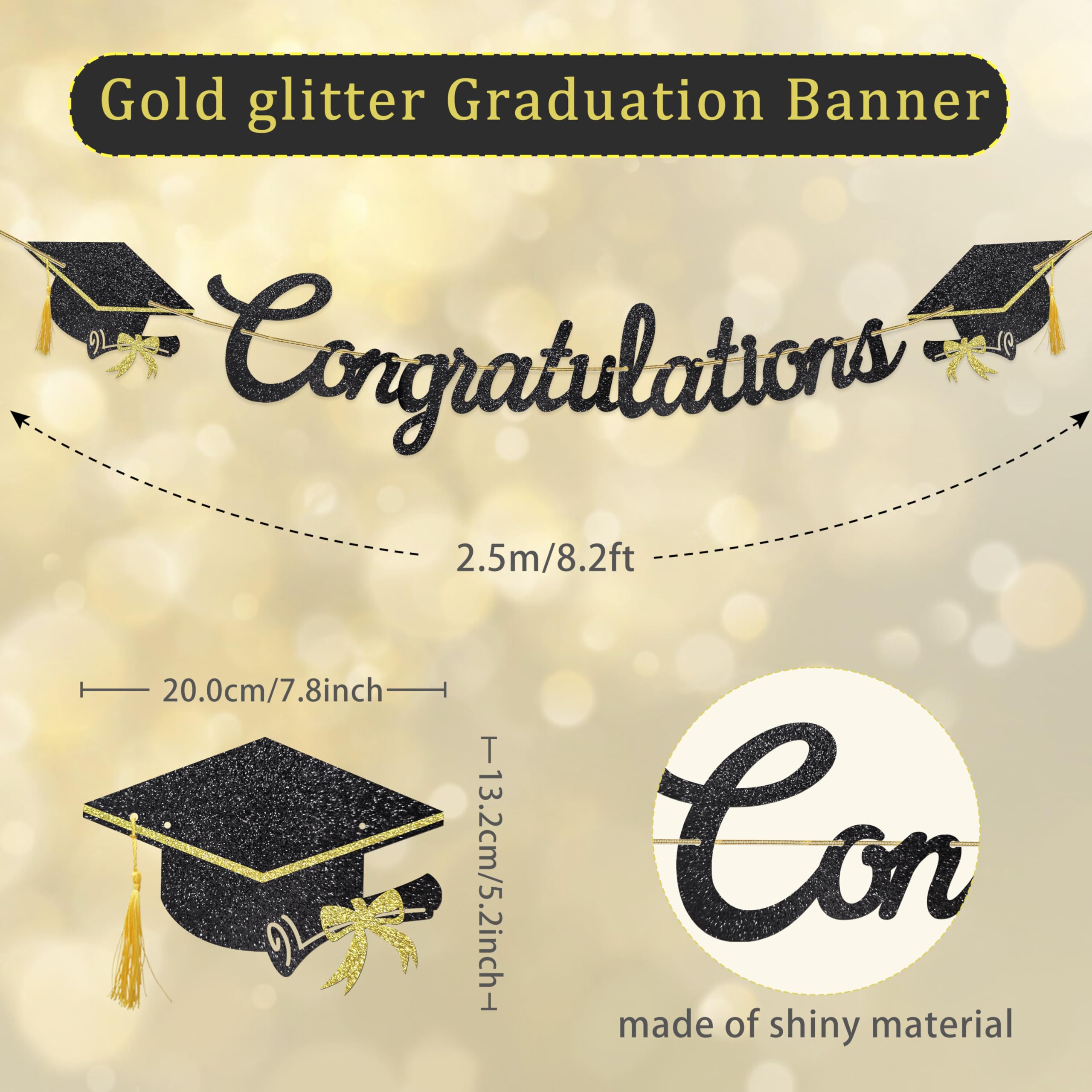 Graduation Banner 2026, Graduation Decoration Congratulations Garland Class of 2026, Grad Banner Gitter Party Decoration (Black, C) - Image 2