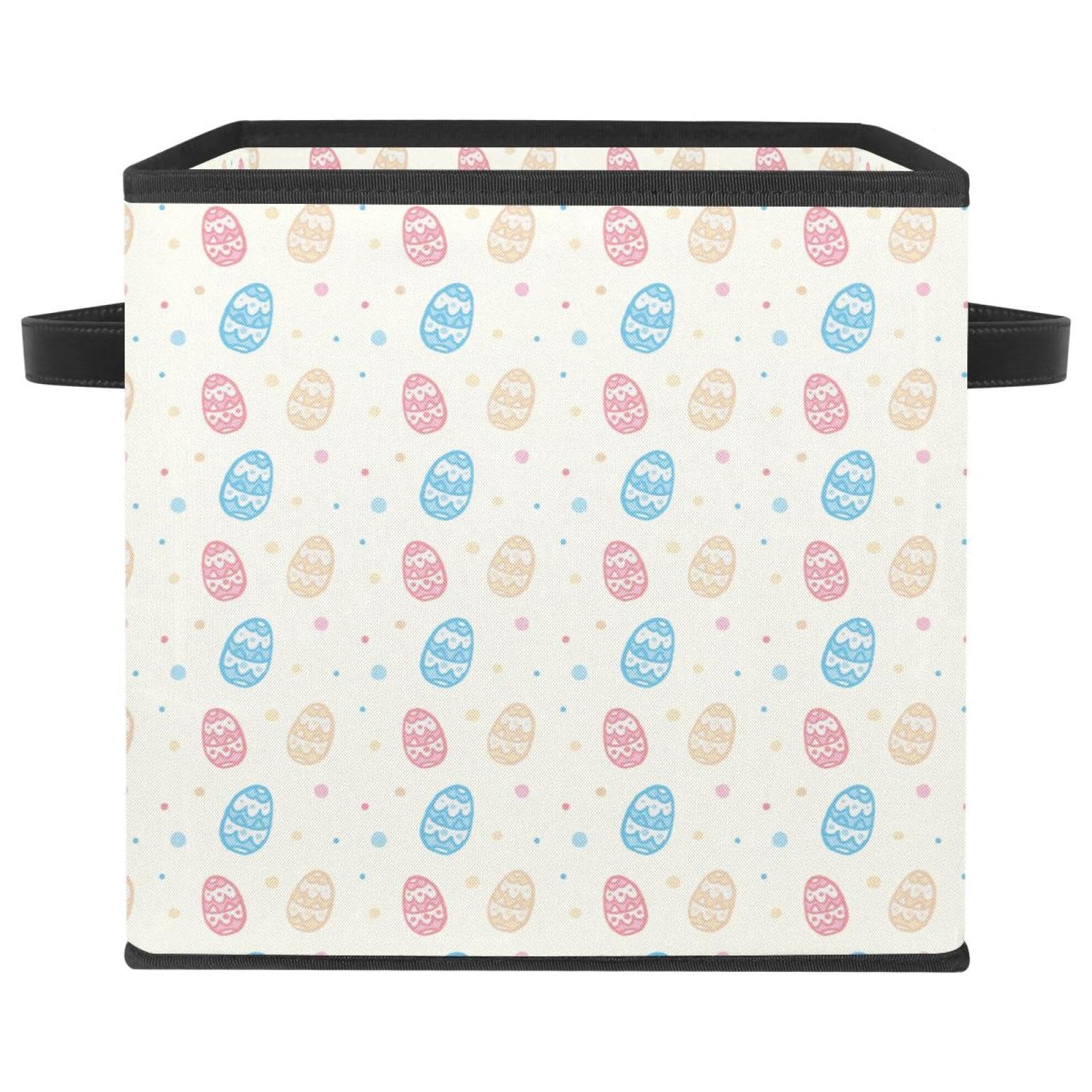 Boîte de rangement cube pliable en tissu avec poignée motif œufs