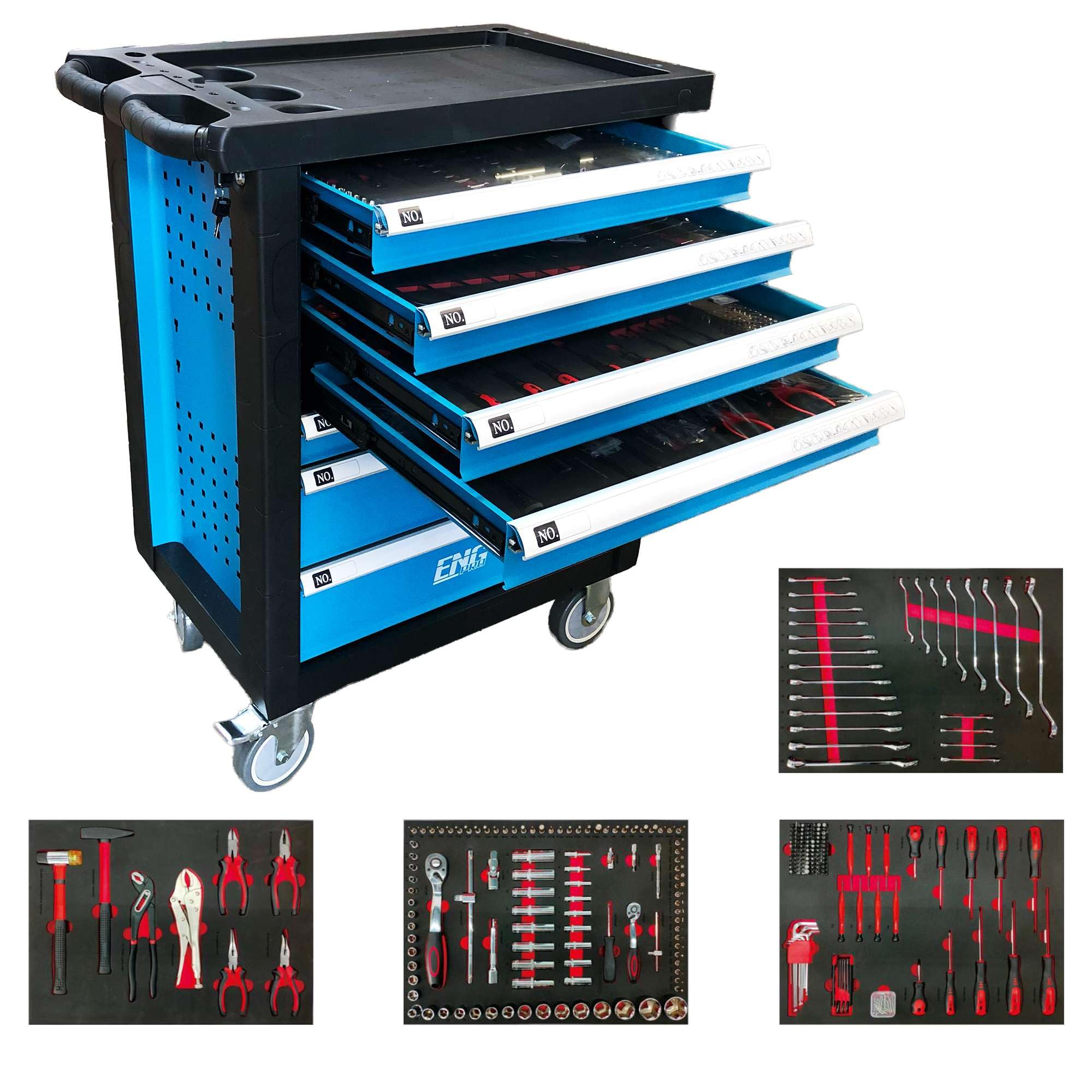 Carrello Porta Attrezzi Officina completo - 7 cassetti con 300 Utensili Inclusi – Cassettiera Professionale