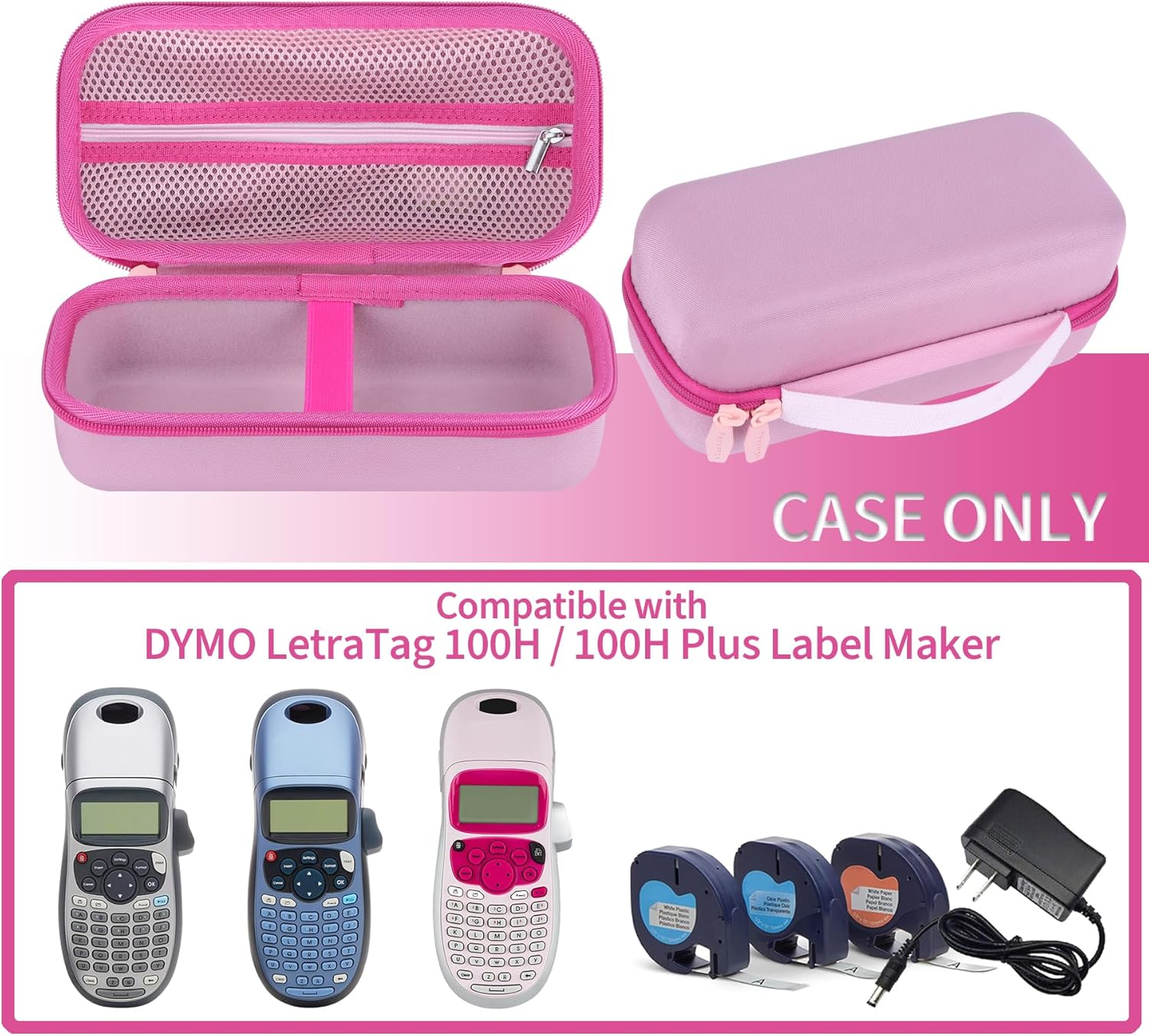 Storage Case Compatible with DYMO LetraTag 100H / 100H Plus Handheld Label Maker for Office or Home (Pink)