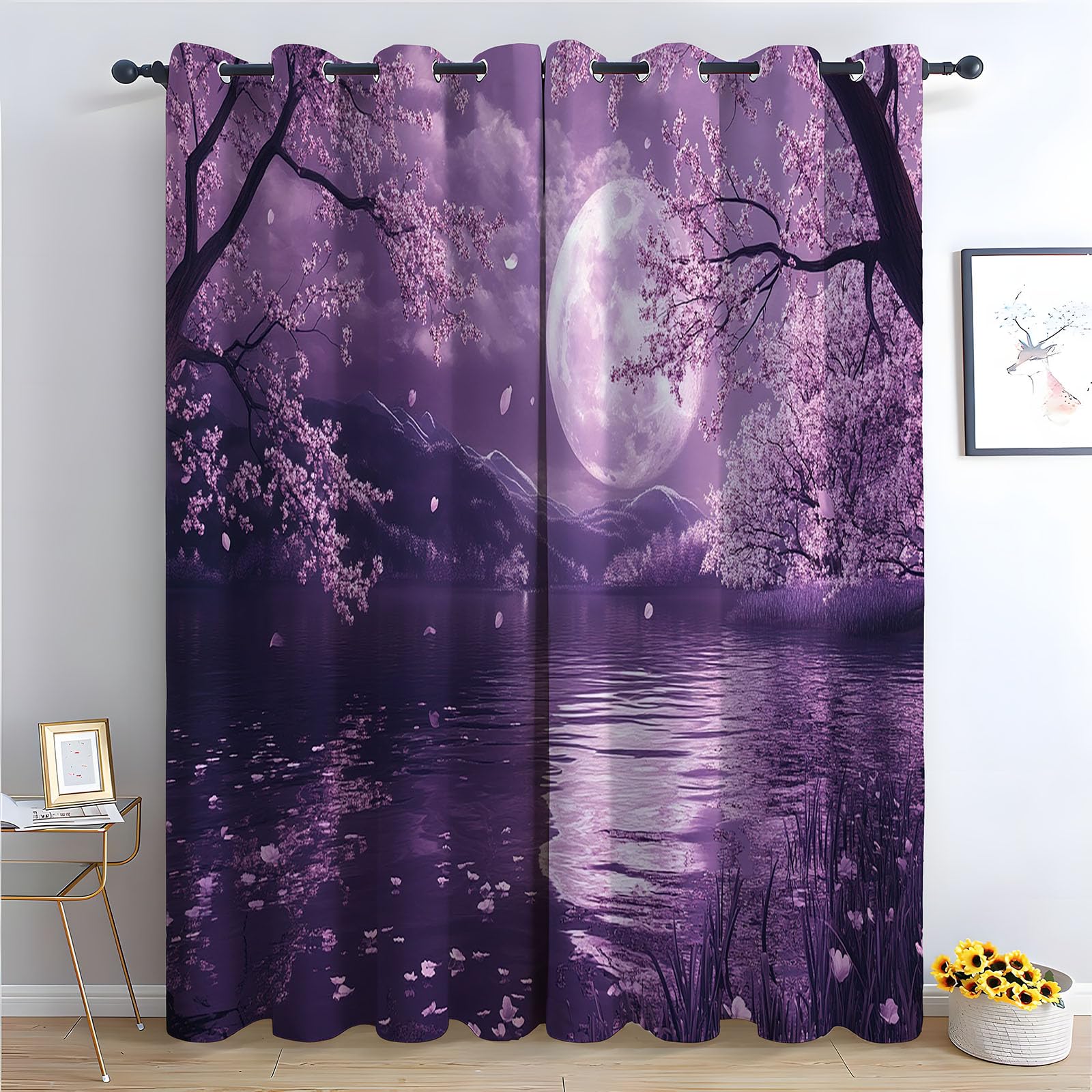 WIKEO Forest Curtains Eyelet Colorful Graffiti Ocean Thermal Insulated 80% Blackout Curtain Print Pattern Room Darkening Window Drapes for Bedroom Living Room-52 W x 96" L (Pack of 2)