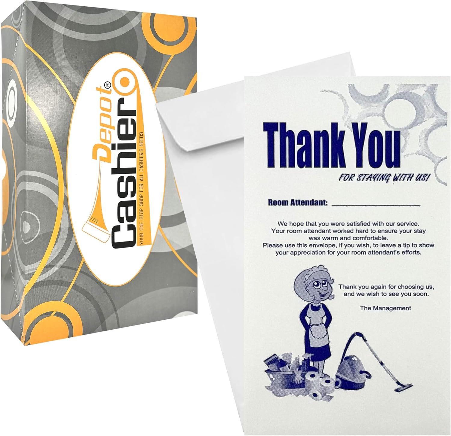 1000 Cashier Depot - Housekeeping Tip Thank You Envelopes – 3-1/2" x 6-1/2", Sturdy 24 lb. White Paper, Gum Flap – Perfect for Hotels, Motels, and Guest Services, 1000 Count