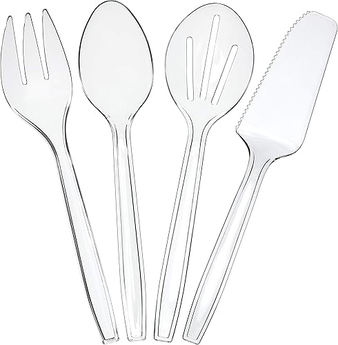 Plasticpro Juego de 48 utensilios desechables de plástico para servir, 12 cucharas, 12 tenedores, 12 cuchillos, 12 cucharas de tamizar, transparente Plasticpro Juego de 48 utensilios desechables de plástico para servir, 12 cucharas, 12 tenedores, 12 cuchillos, 12 cucharas de tamizar, transparente