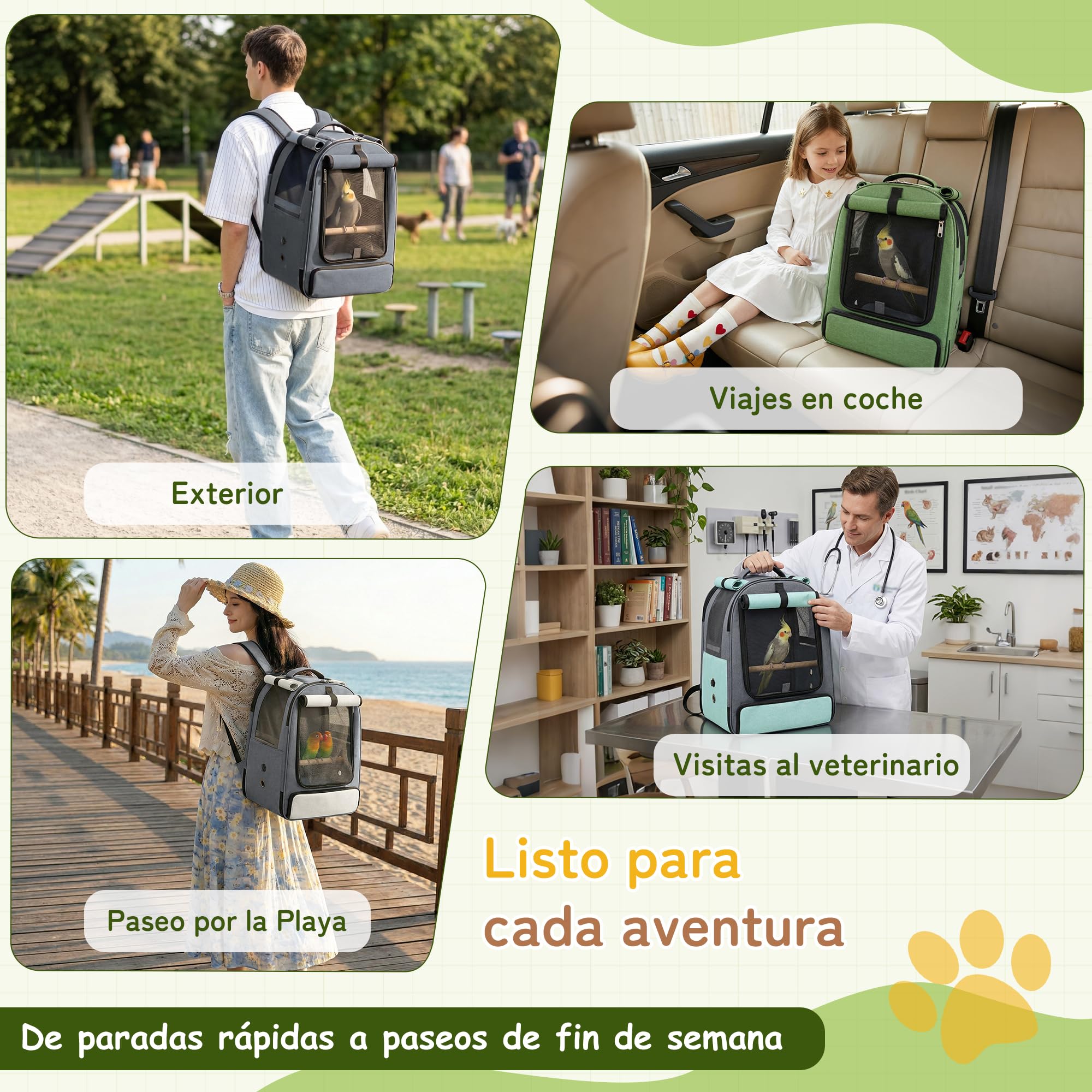 ALLSOPETS Mochila para Pájaros para Loros y Mascotas Pequeñas – Bolsa Transpirable con Percha Ajustable y Bandeja Extraíble, Ideal para Viajes y Actividades al Aire Libre (Azul Glaciar)