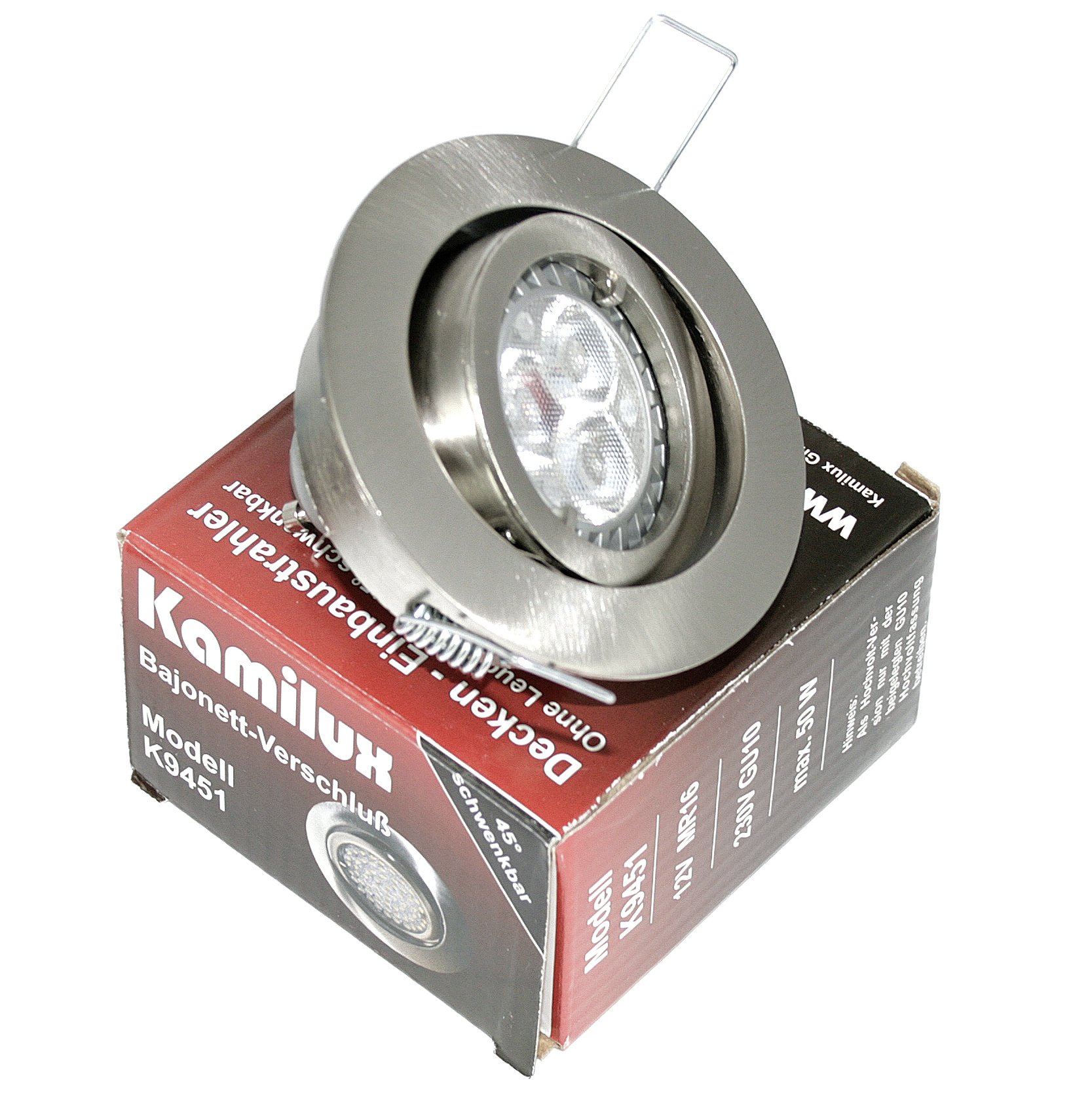 5er Set Power LED Einbauleuchte Bajo 230V GU10 edelstahl-gebürstet + Power LED 5 Watt in warmweiss
