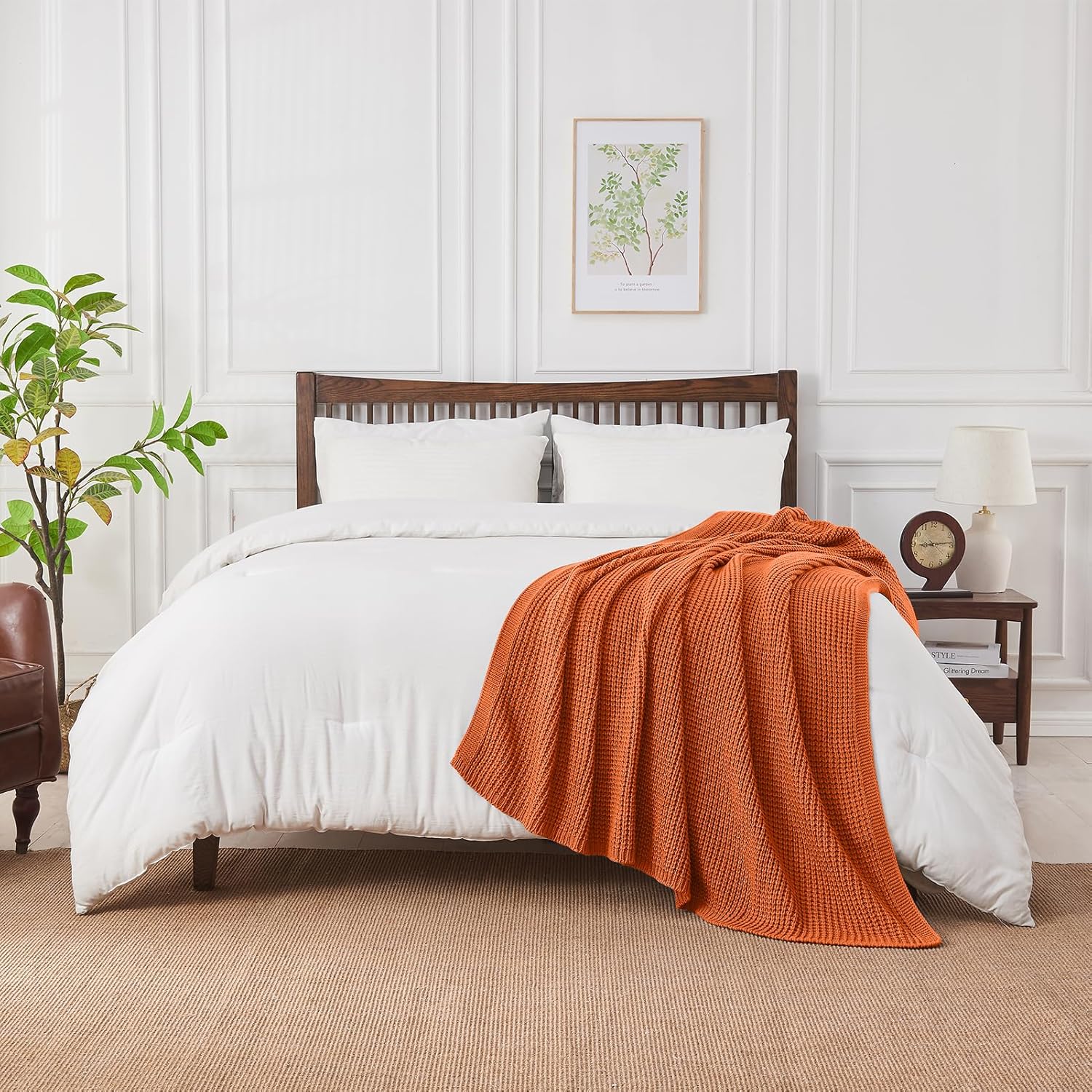 Douceur Rust Orange Throw Blanket for Bed, Soft Chunky Cable Knit Throw Blanket, Classic Fisherman's Rib Stitch Pattern Throw for Living Room,50"X60" - Image 5