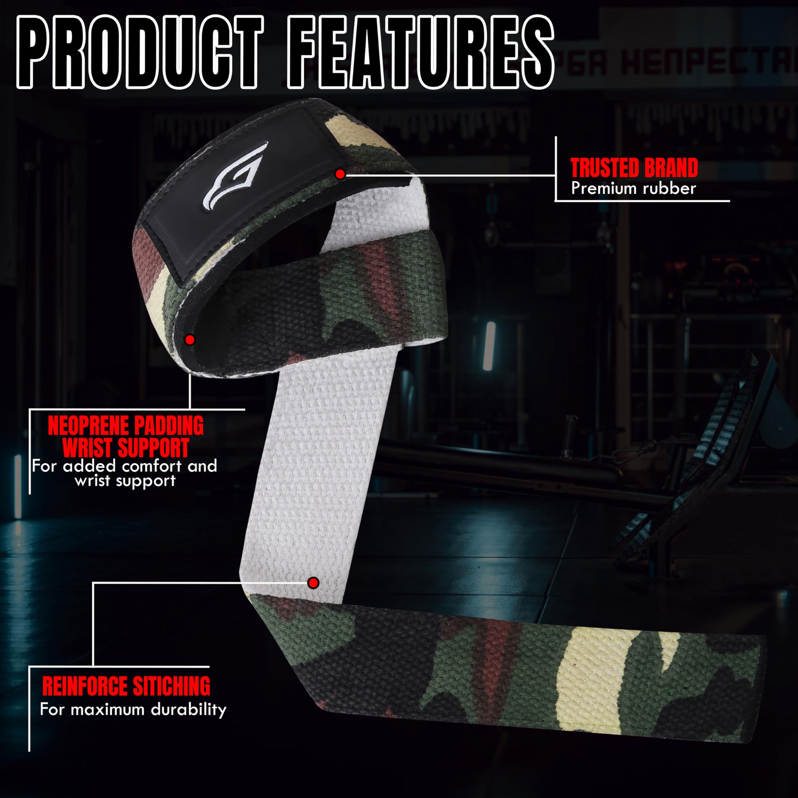Gymhawk Lifting Straps – 24-inch Heavy Duty Weightlifting Wrist Straps with 4mm Padding – Non-Slip Grip for Powerlifting, Strength Training, Bodybuilding – Durable, Comfortable Workout Straps for Men & Women (CAMO)