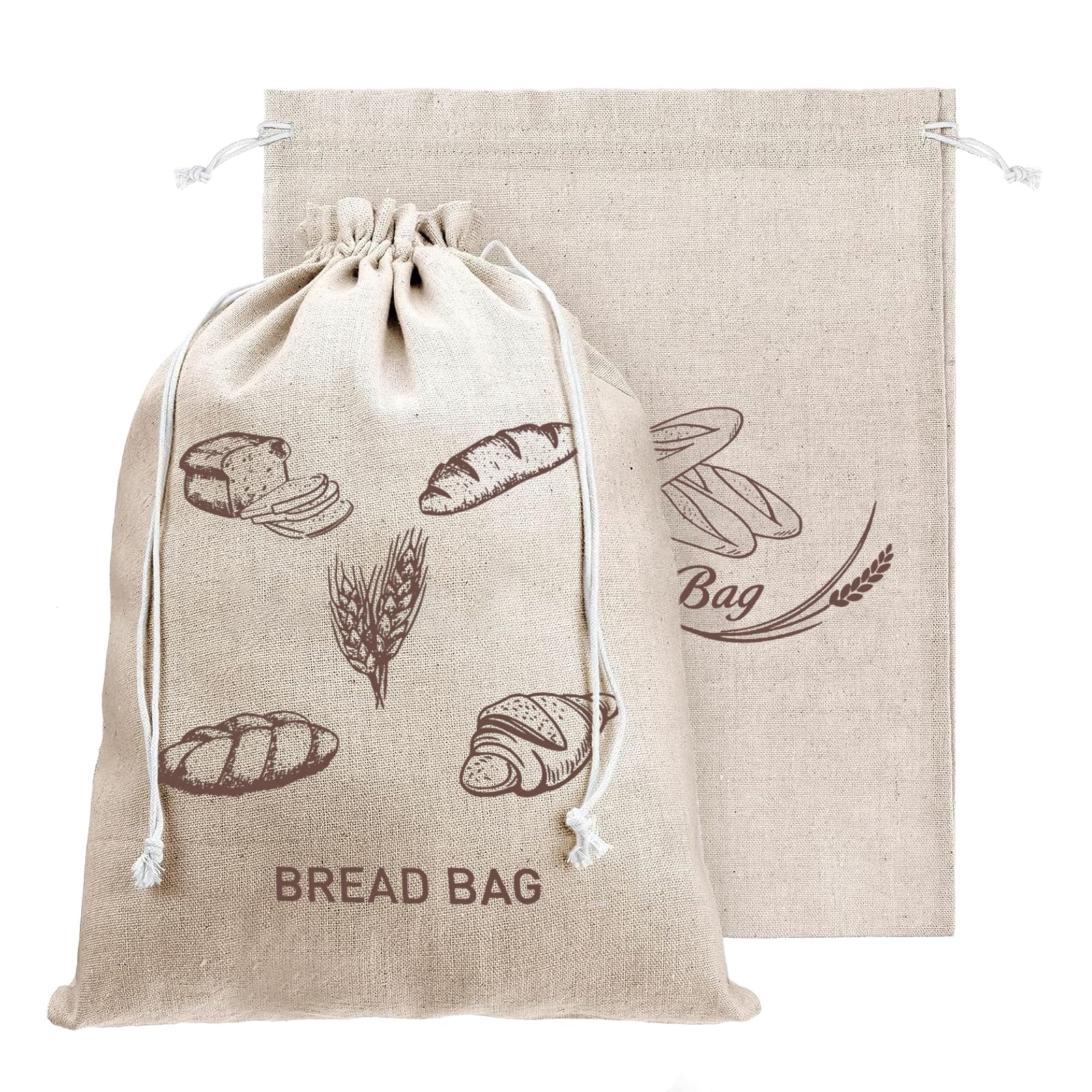2 Pcs Linen Bread Bag with TPU Plastic Lining,Eco Reusable Bread Bags,Bread Storage Bags for Homemade Bread,Keep Bread Fresh(40×30cm)