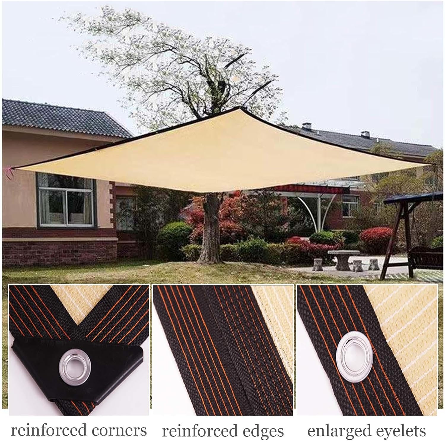 Garden Shade Netting, 85% Shade Cloth, Beige Shade Sail, Outdoor Sunscreen Mesh 2x2m 2x3m 3x4m 3x6m 4x5m 4x8m 5x5m 5x6m, Pergola Shade Net with Eyelets,Beige-2x3m/6.6 * 9.8ft