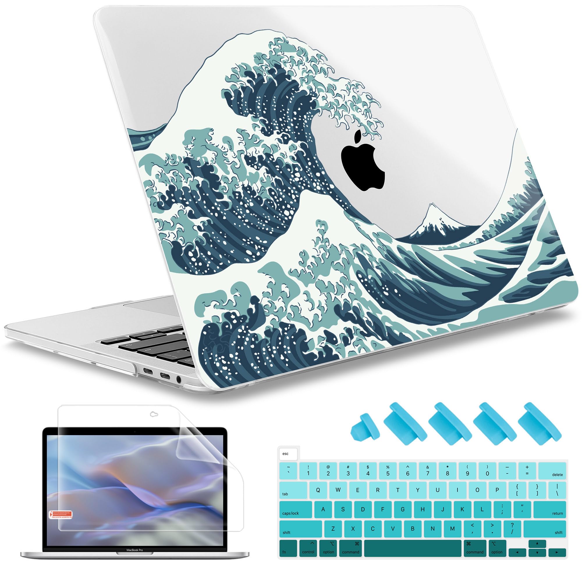 for MacBook Pro 16 inch 2020 2019 Release Model A2141, May Chen Crystal Clear Hard Shell Case Cover for MacBook Pro 16 inch Fit Touch ID and Touch Bar & Retina Display - Great Wave