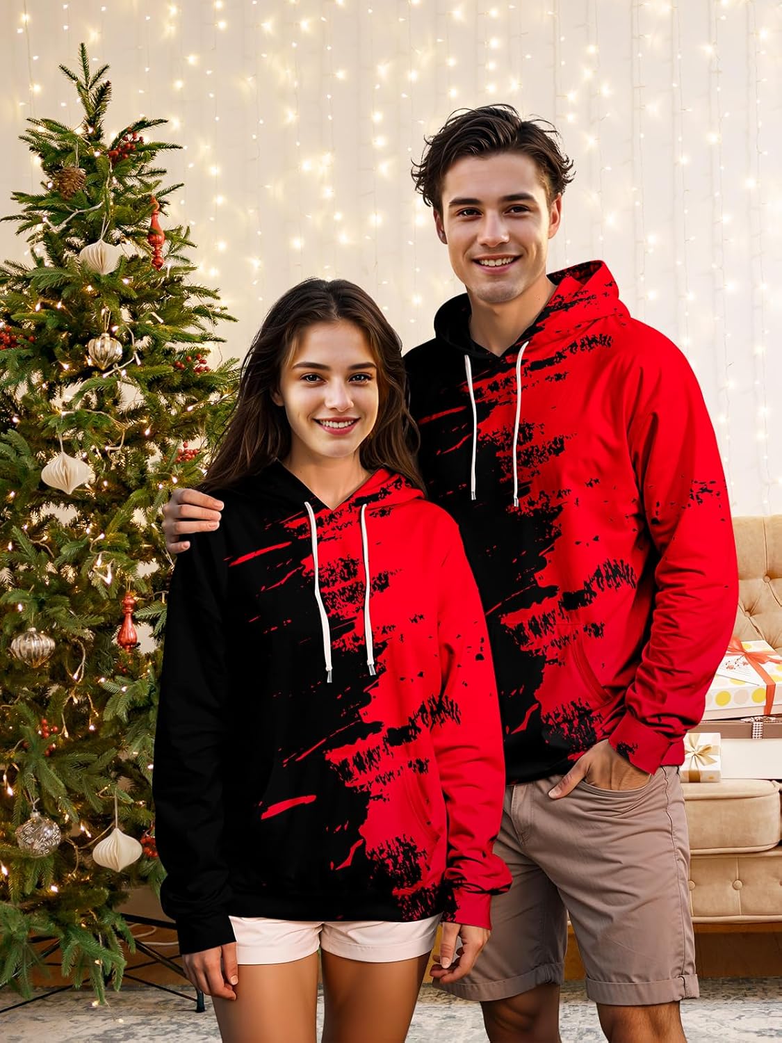 Unisex Graphic Hoodies, 3D Novelty Pullover Sweatshirt, Xmas Men Women Teen Boy Gifts, Black White Galaxy Print Flag - Image 2